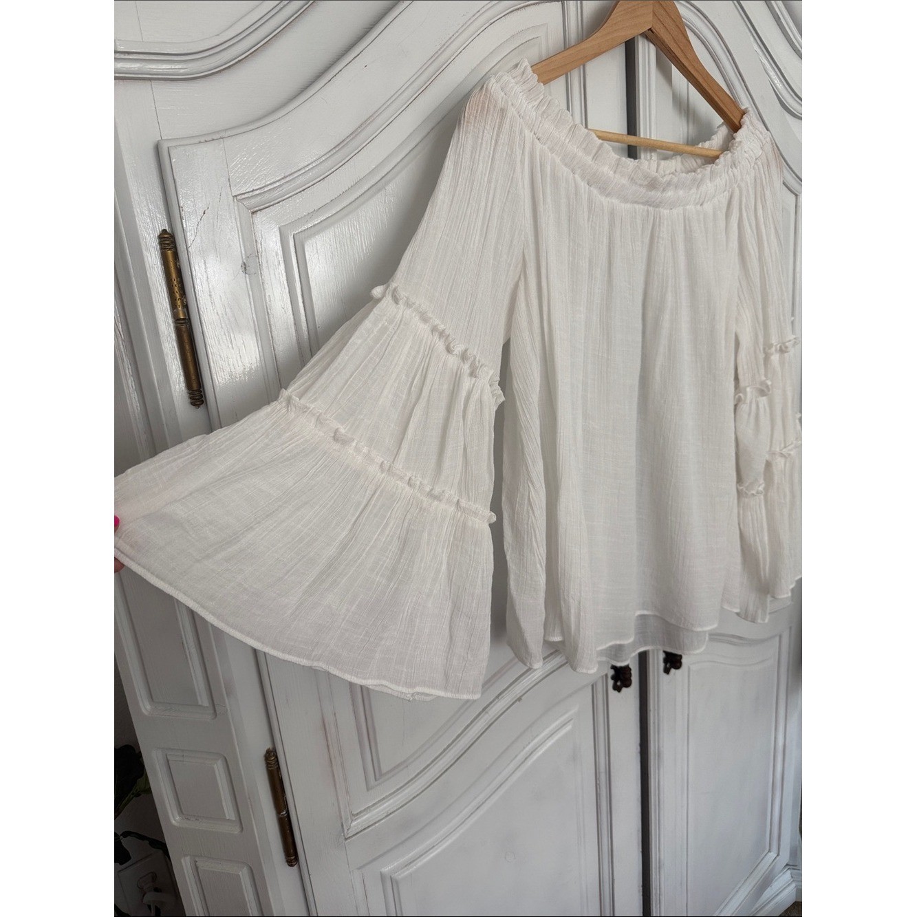 Boho Off-the-Shoulder White Peasant Blouse | Bell Sleeve | Romantic Cottagecore