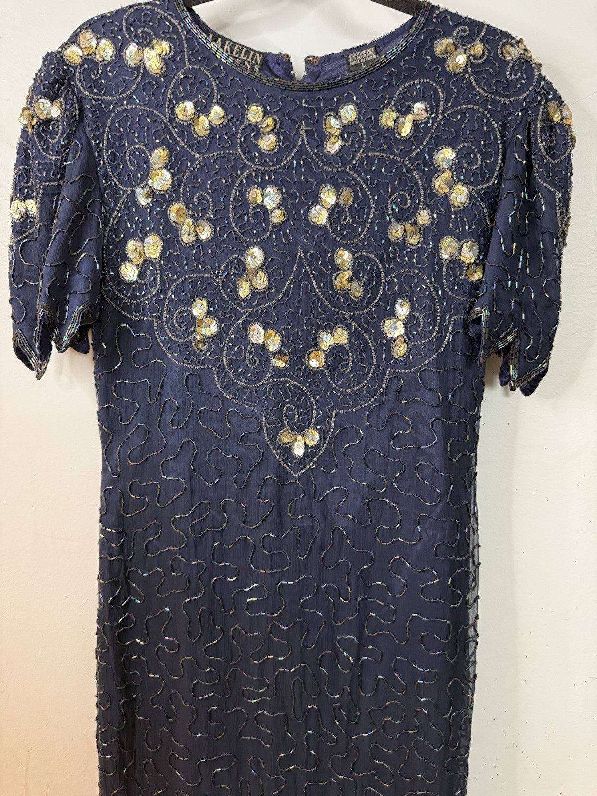 Vintage JAKELIN Designs 100% Silk Beaded Sequin Evening Cocktail Dress L NWT