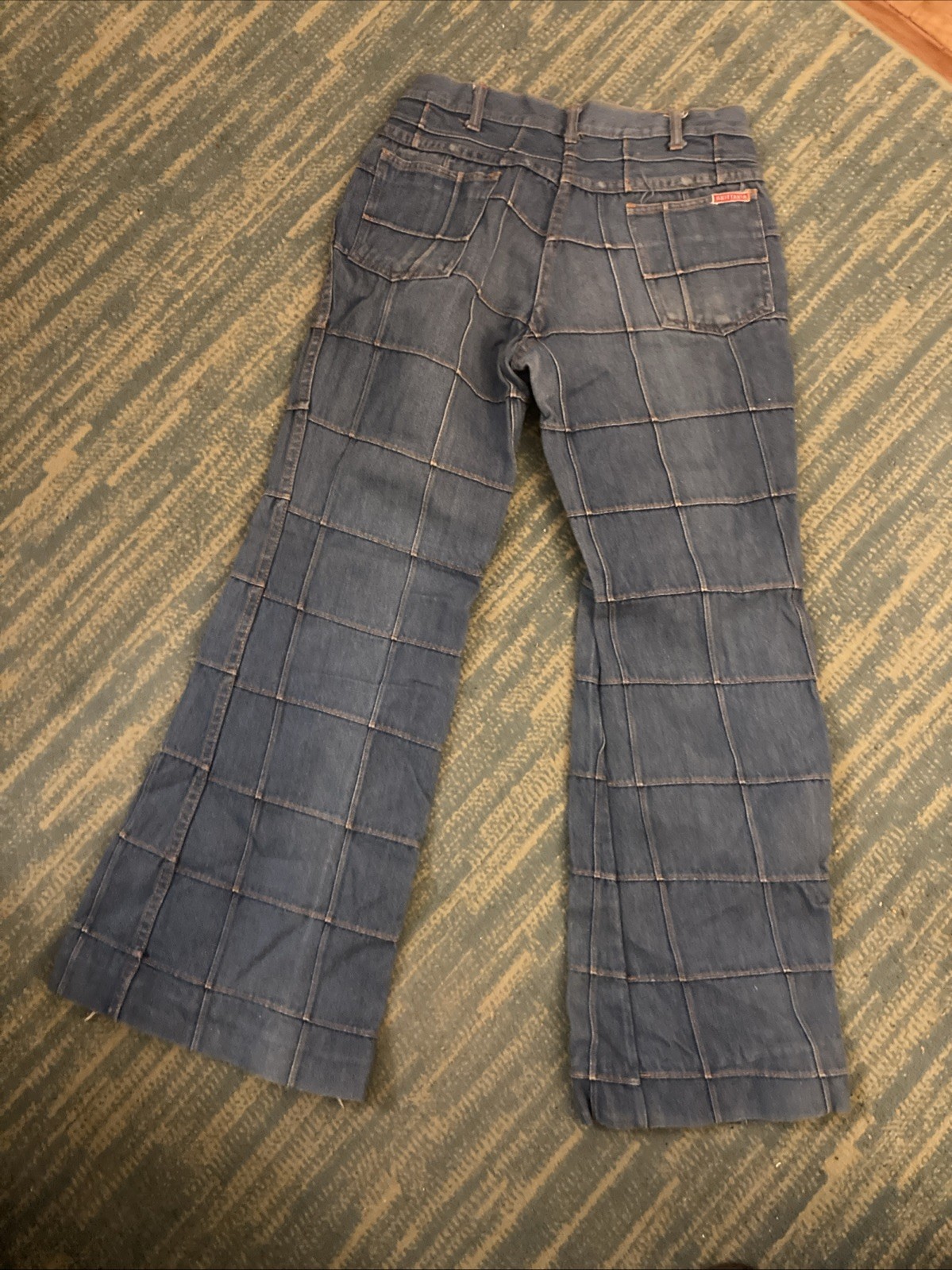 Vintage 70s style Patchwork Brittania Flare Bell Bottom Cotton Denim Jeans