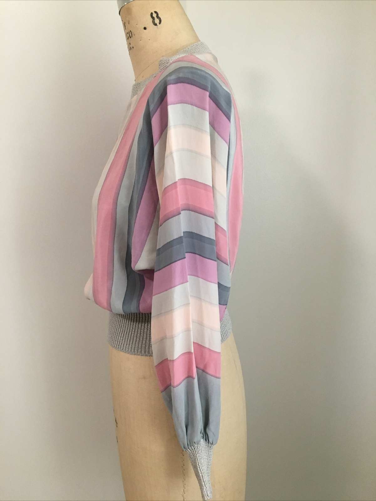 CHARLOTTE WASHED SILK STRIPED BLOUSE DOLMAN SLEEVE VINTAGE