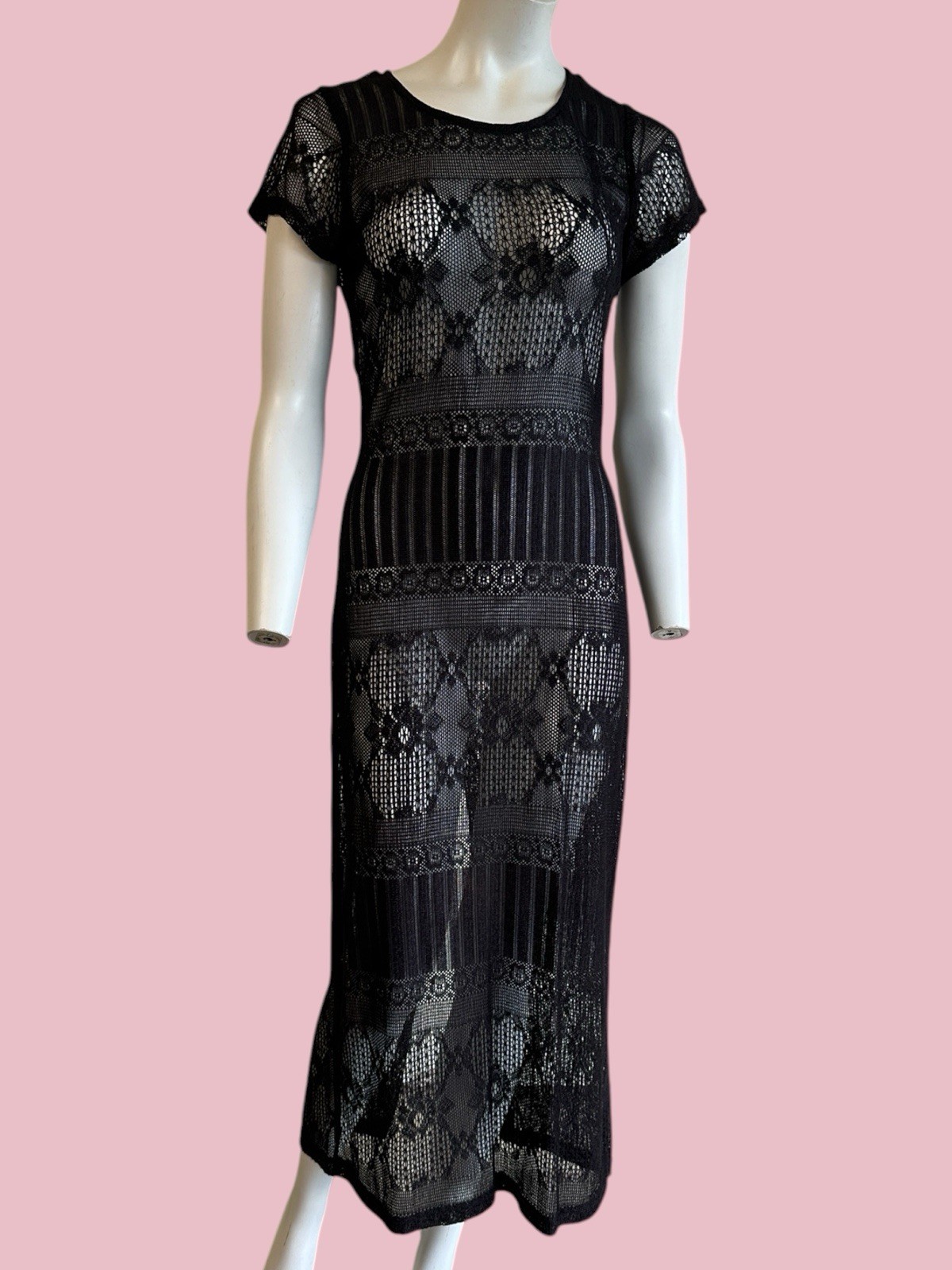 Vintage 90s Y2K Forever 21 Crochet Lace Sheer Dress Goth Whimsygoth Boho