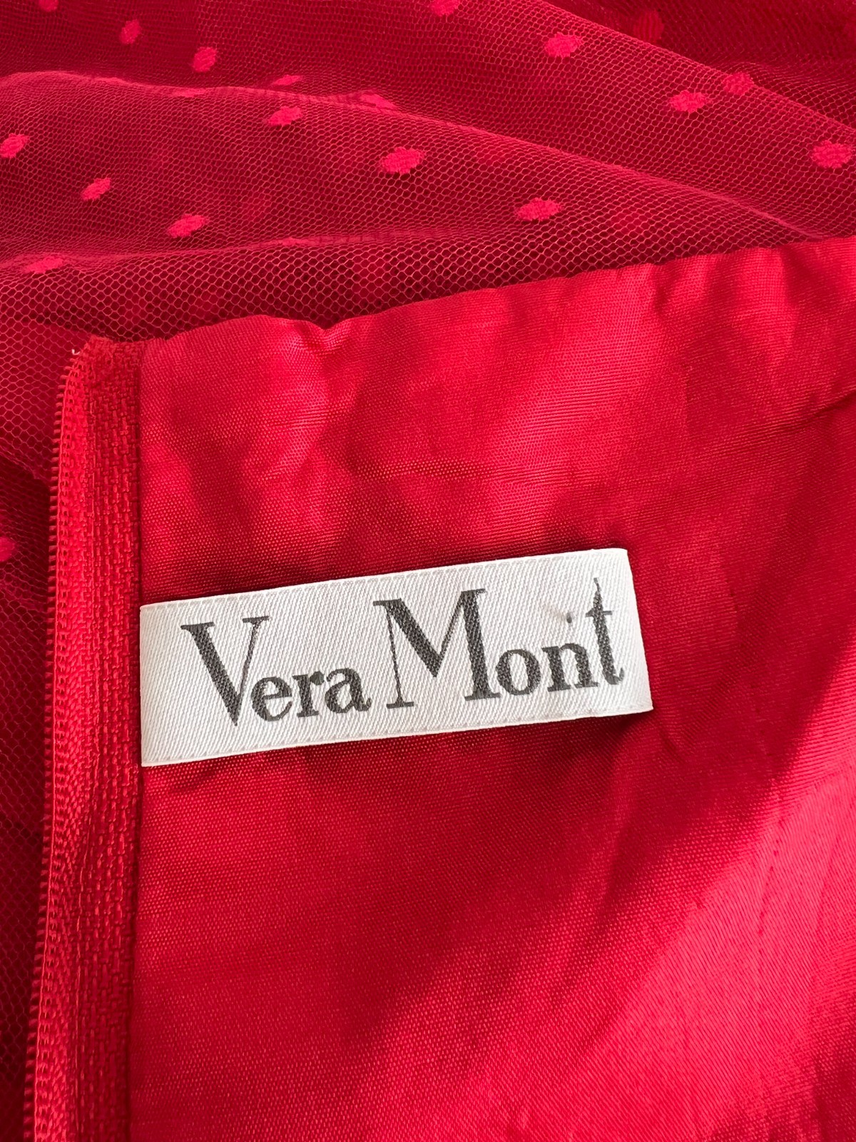 1980s VERA Mont Red Strapless Party Dress Polka Dot Tiered Midi Cocktail Prom