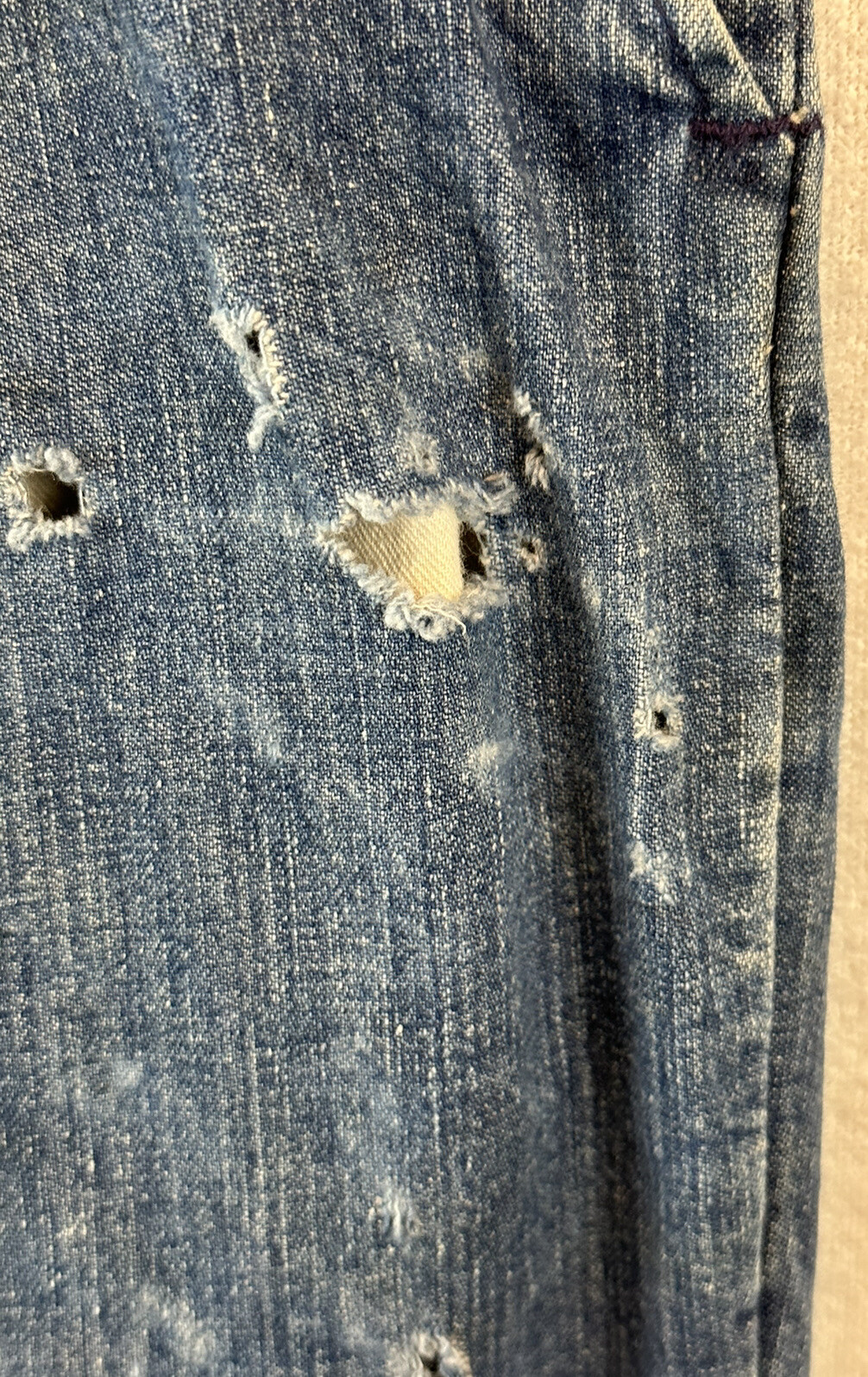 Vintage 70s Womens Thrashed Denim Flare Jeans Trouser Talon Pleated 32 x 28