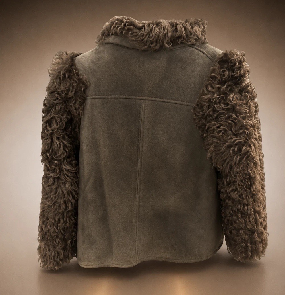 Brown Shearling Curly Fur Suede Vintage Women&rsquo;s Regular Size Coat-retail $785