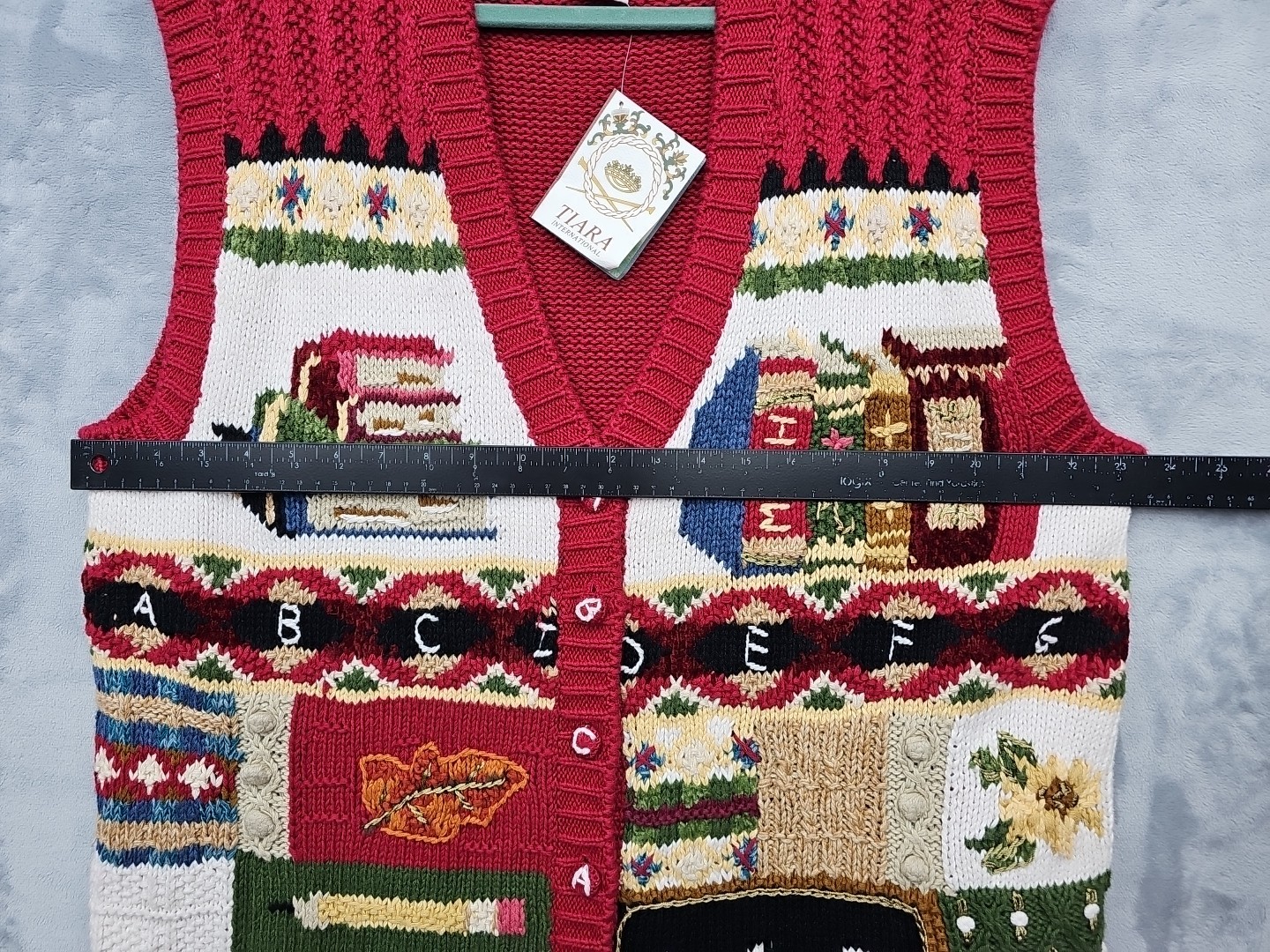 Tiara International Knit Vest School Teacher ABC Theme Plus Size 26/28 Vintage