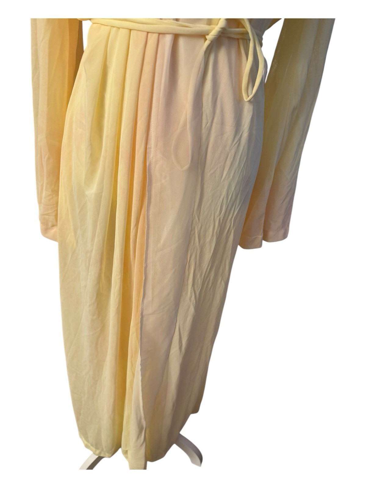 Vintage Miss Elaine Peignoir Long Robe Pink Yellow Sheer Hollywood Glam Large