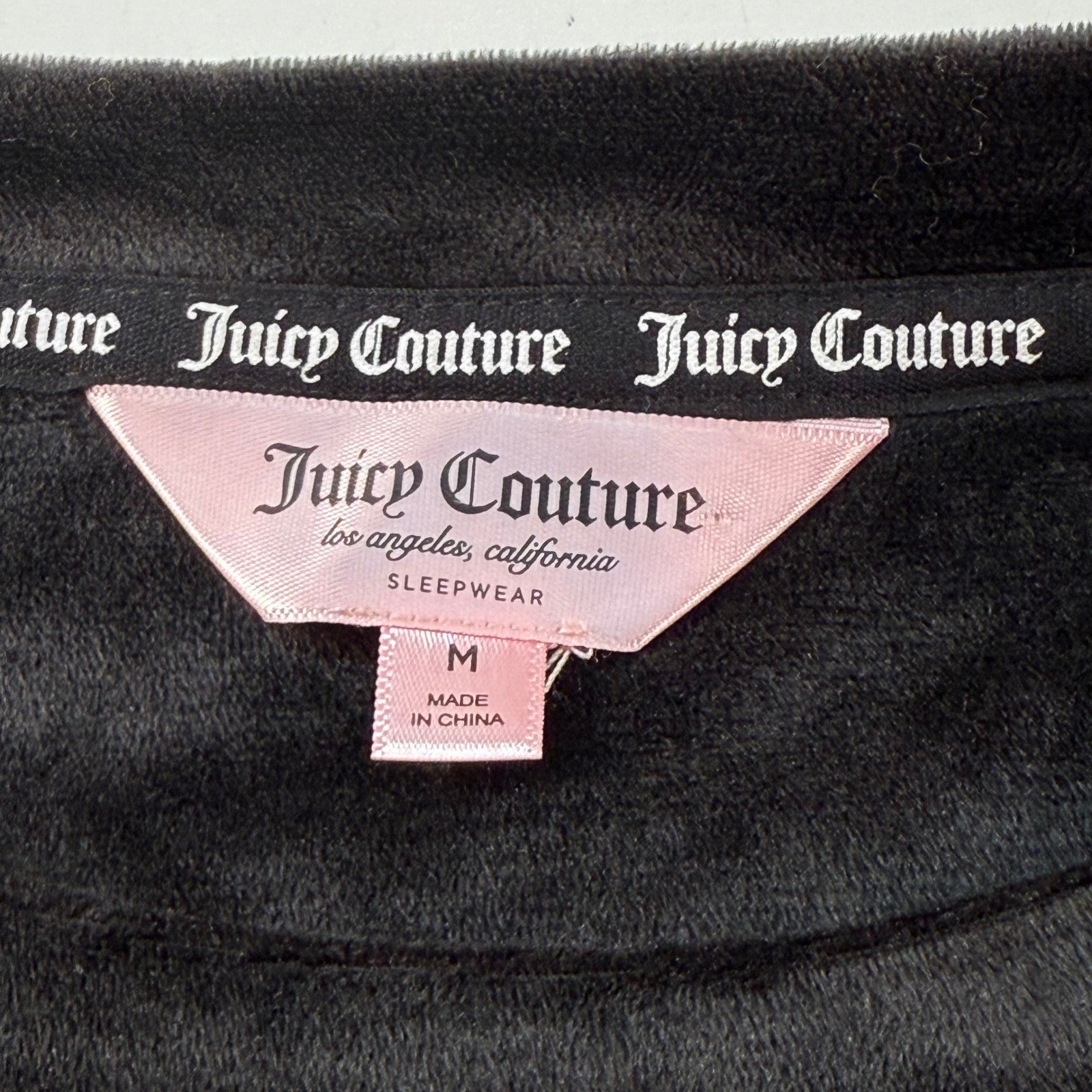 Juicy Couture Black Velour Rhinestone Logo Long Sleeve Sleep Top Size Medium