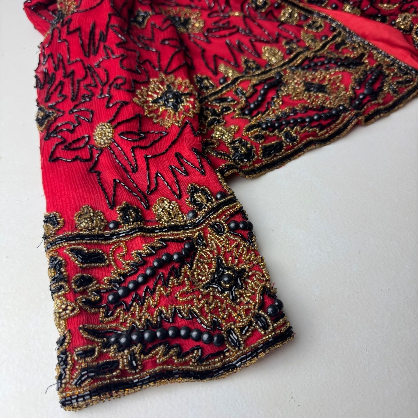 Papell Boutique Vintage Red Silk Beaded Sequin Jacket XL Eclectic Grandmacore