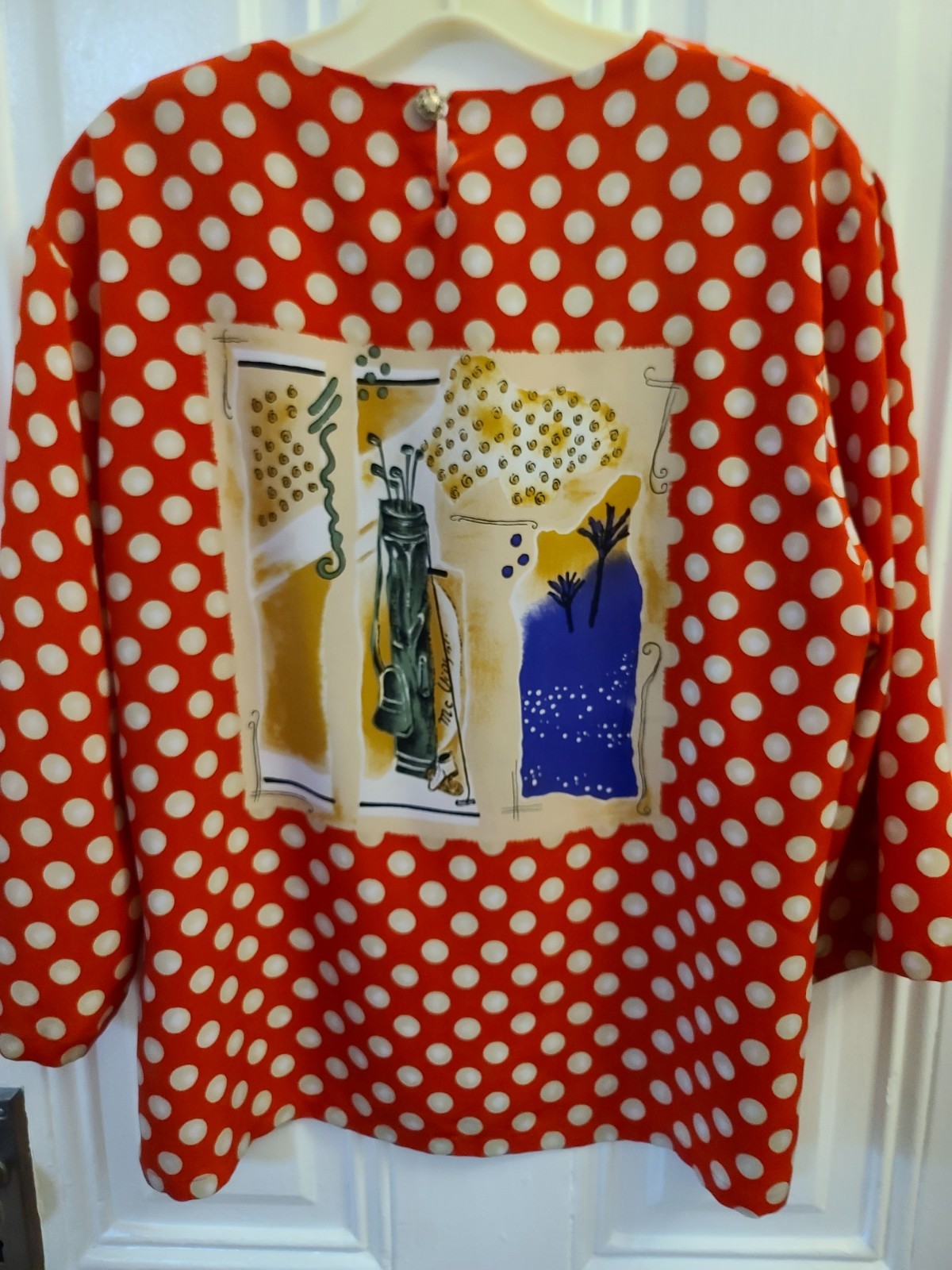 1960s 70s MOD Weird Design Blouse Vintage Polka Dot 3/4 sleeve Medium