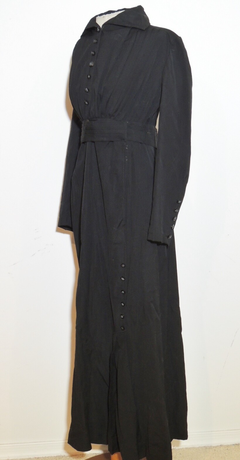 Edwardian / Titanic Era Black Fine Wool Dress Sm