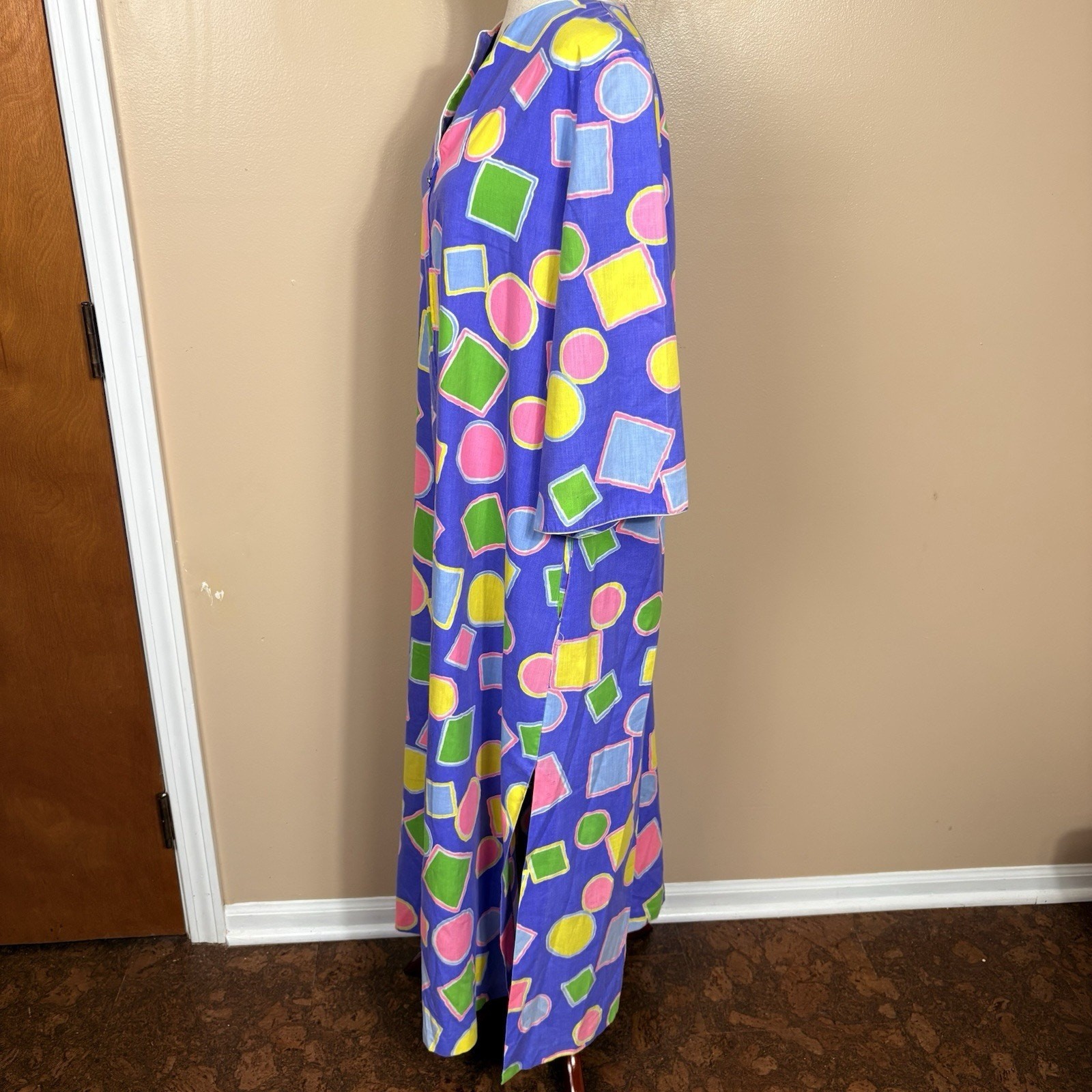 Vintage David Brown California Geometric Maxi Dress Art Teach 80s 90s Size L