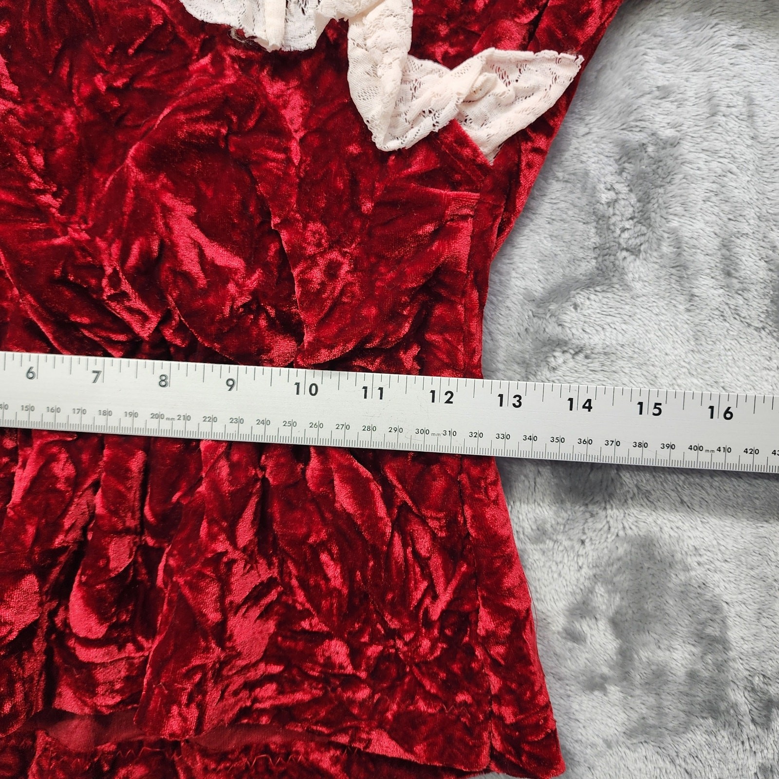 Vintage NTCO Nomadic Traders Top Womens S Red Cream Velvet Lace Bell Sleeves