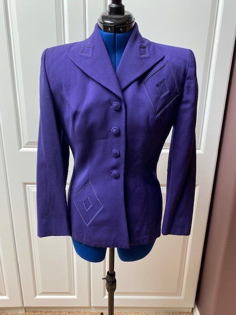 1940s Lilli Ann for Joseph Magnin Purple Wool Architectural Novelty Jacket 6/SM