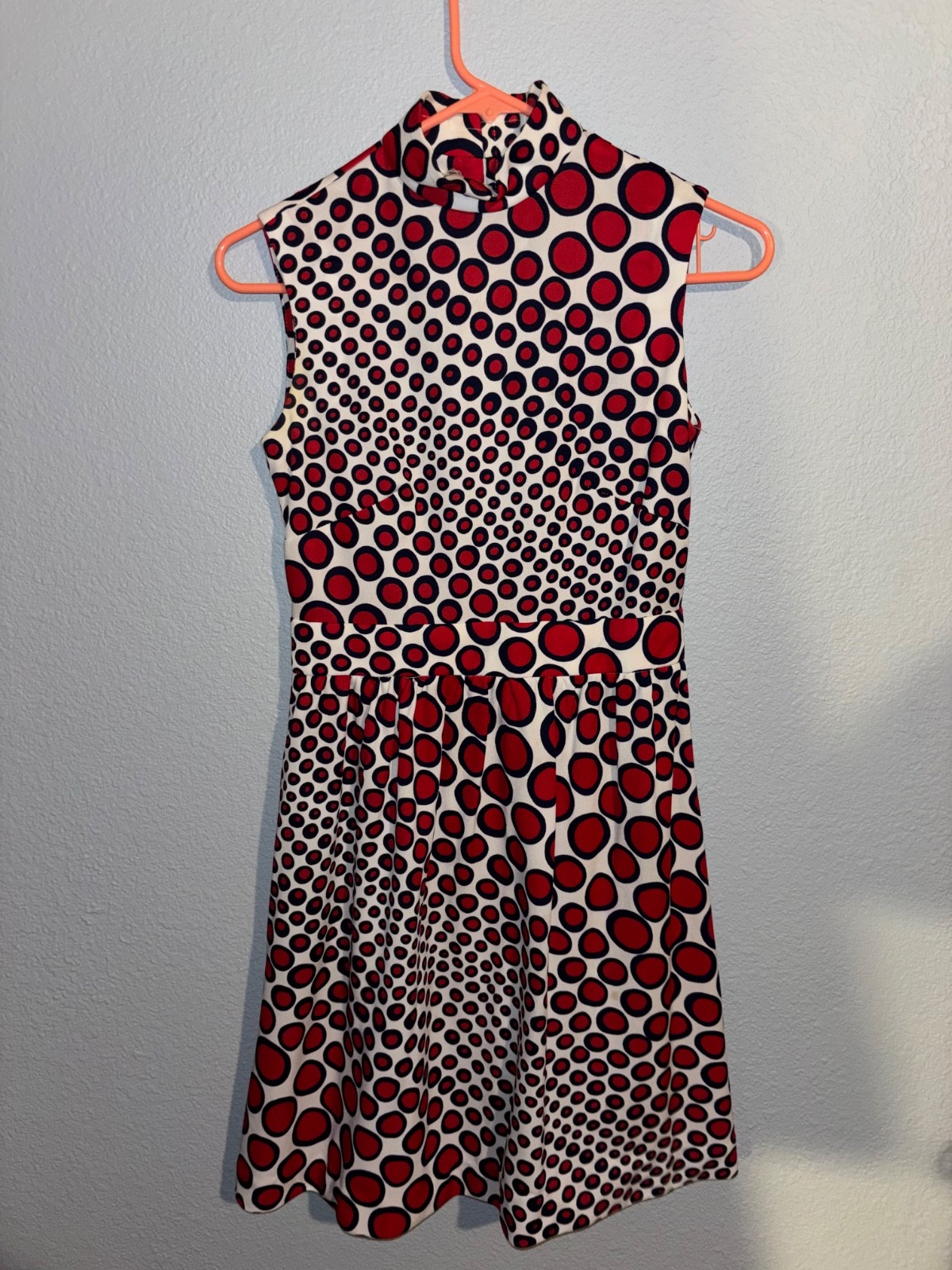 Rare Vintage Cirette California Mod 60&rsquo;s Polka Dot Mock Turtleneck A Line Dress
