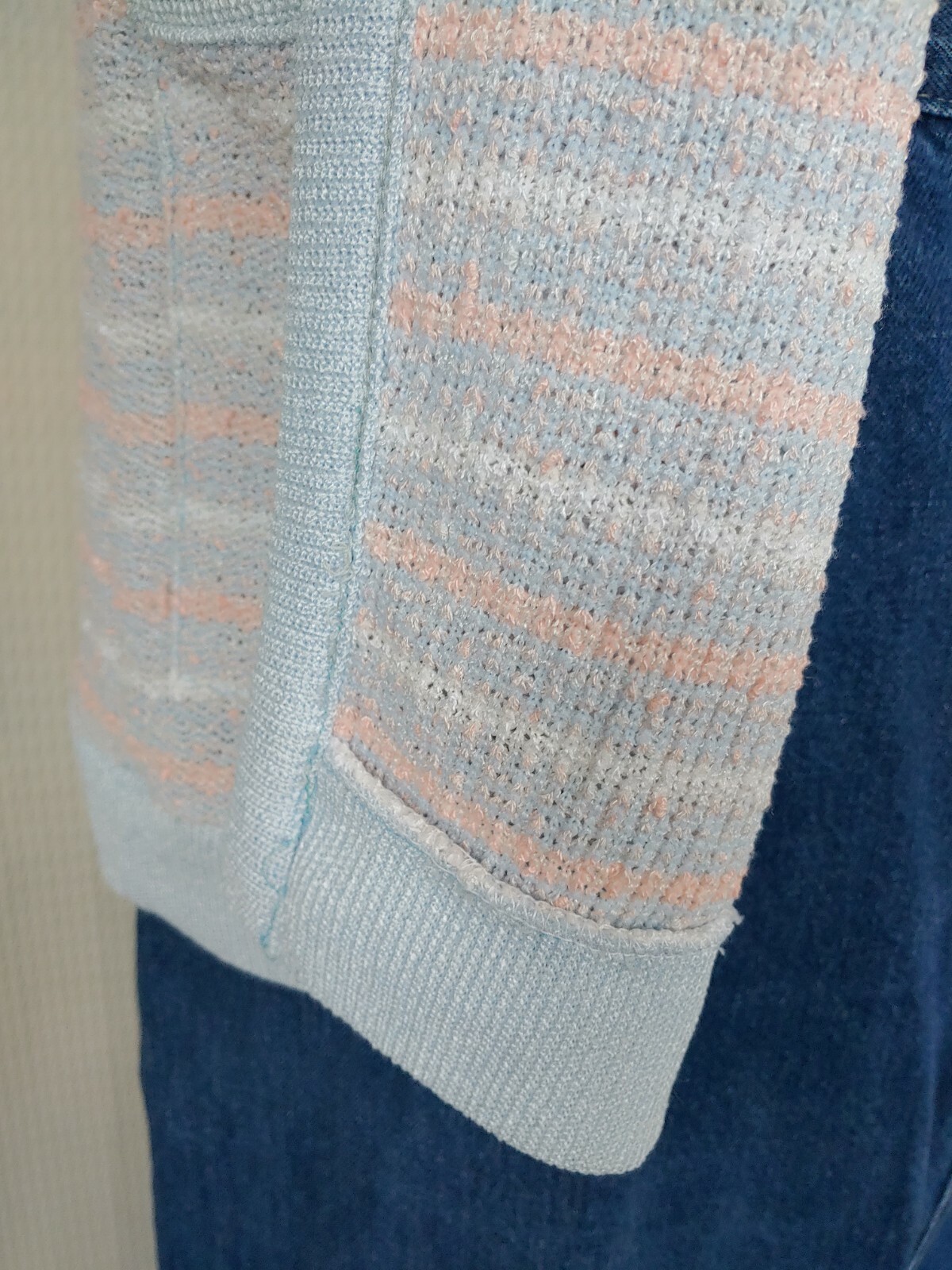 Vintage Devon Light Blue, Peach & White Striped Acrylic Sweater Vest Size Large