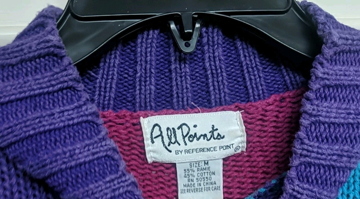Vintage Reference Point Puzzle Pieces Color Block Sweater Sz M Medium