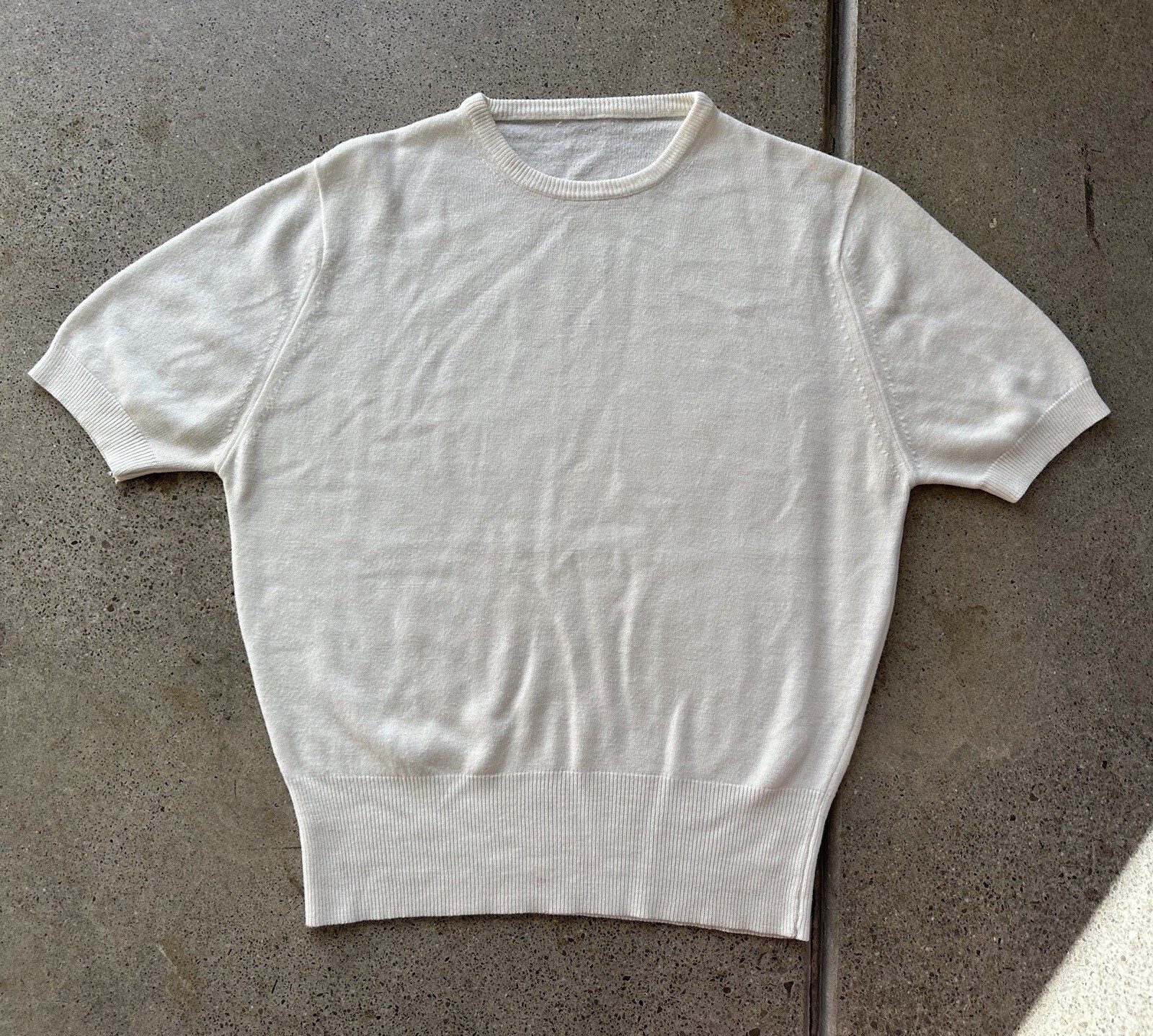 Vintage 70s Unbranded White Cotton Blend Short Sleeve Crew Neck Top Size S
