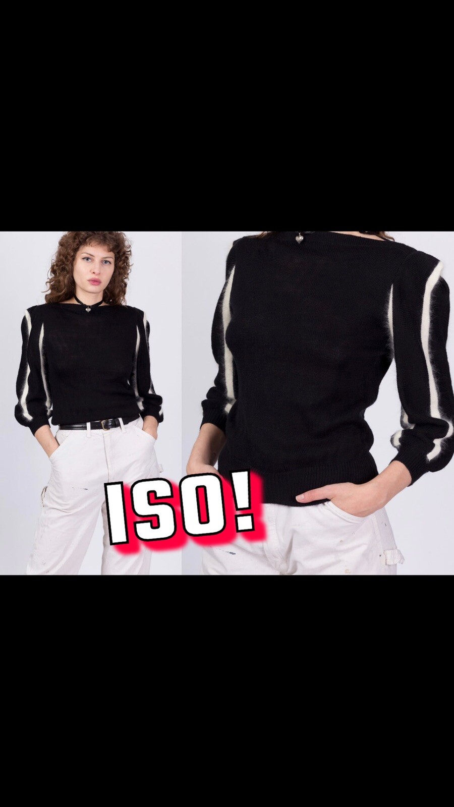 !!DO NOT BUY!! ISO 80s Vintage Reference Point Black And White Angora Sweater
