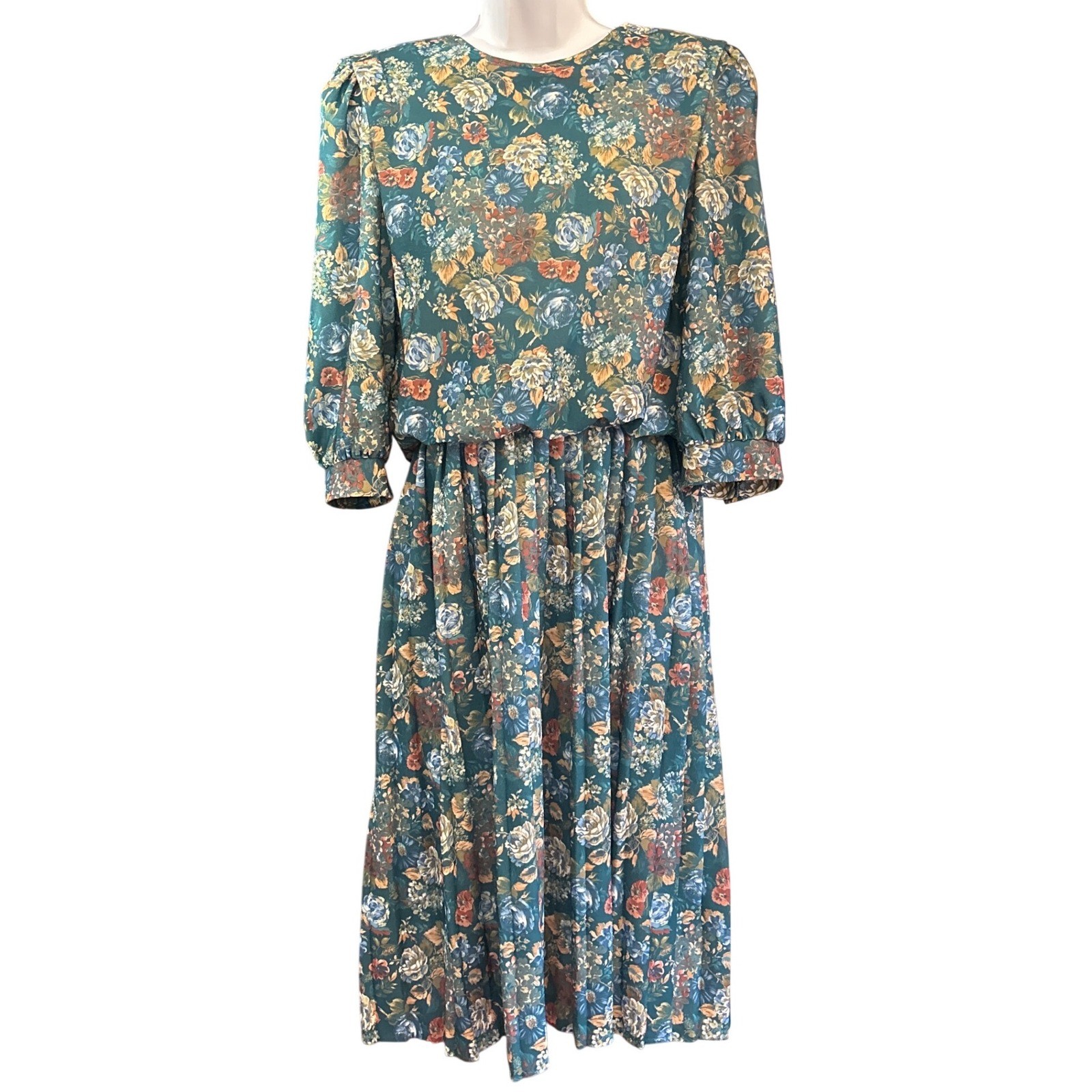 Vintage 80s California Looks Floral Midi Dress Cottagecore Dark Academia Prairie