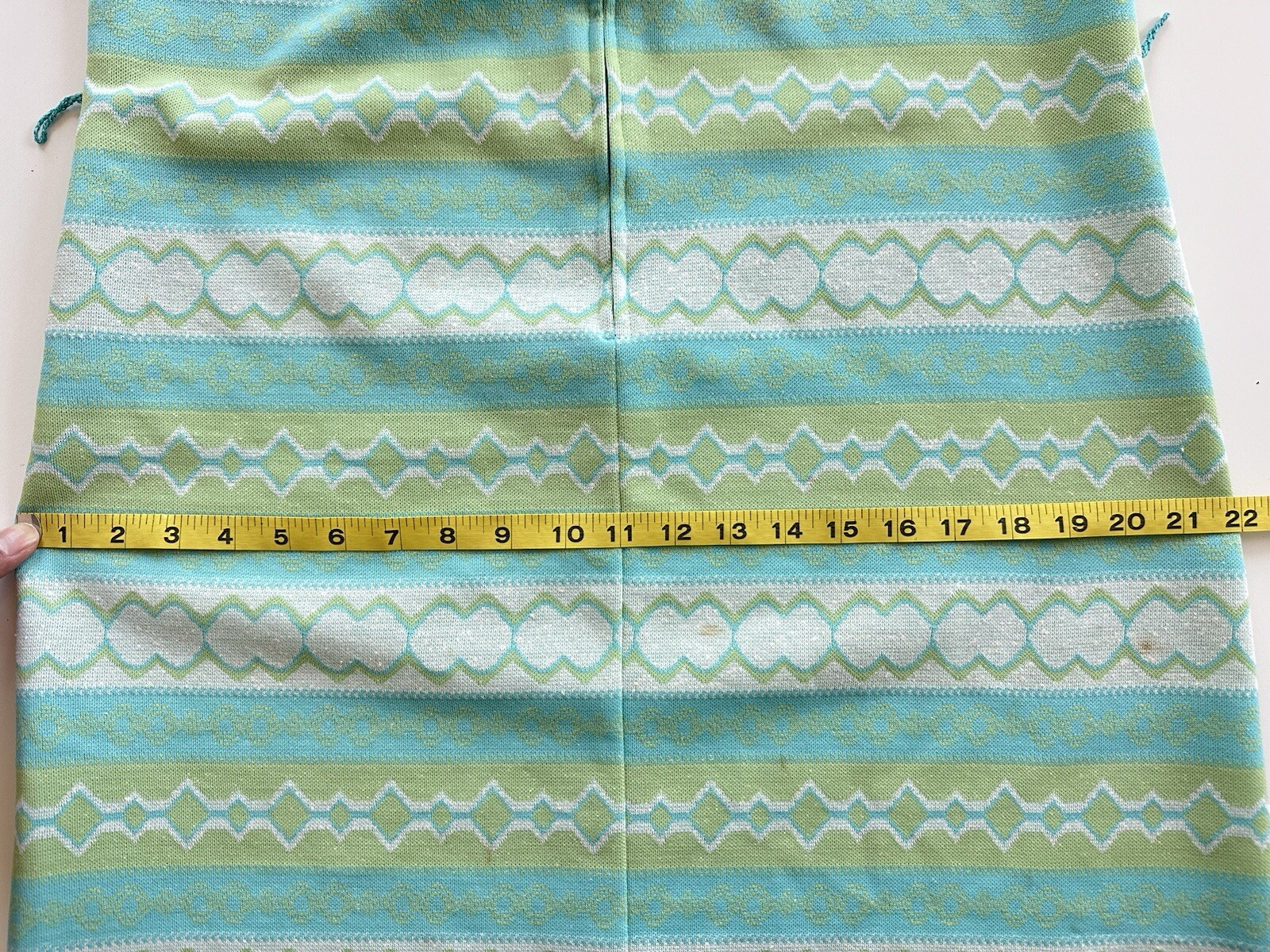 Vintage 70s Mod Shirt Dress Blue Green Stripe Belt Zip Knit Retro Diner Granny