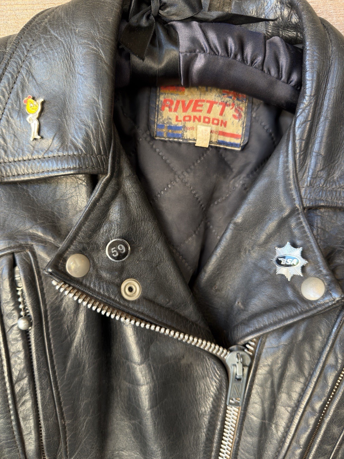 Vintage Rivett’s London Fringed Leather Motorcycle Jacket | 59 Club & BSA Pins