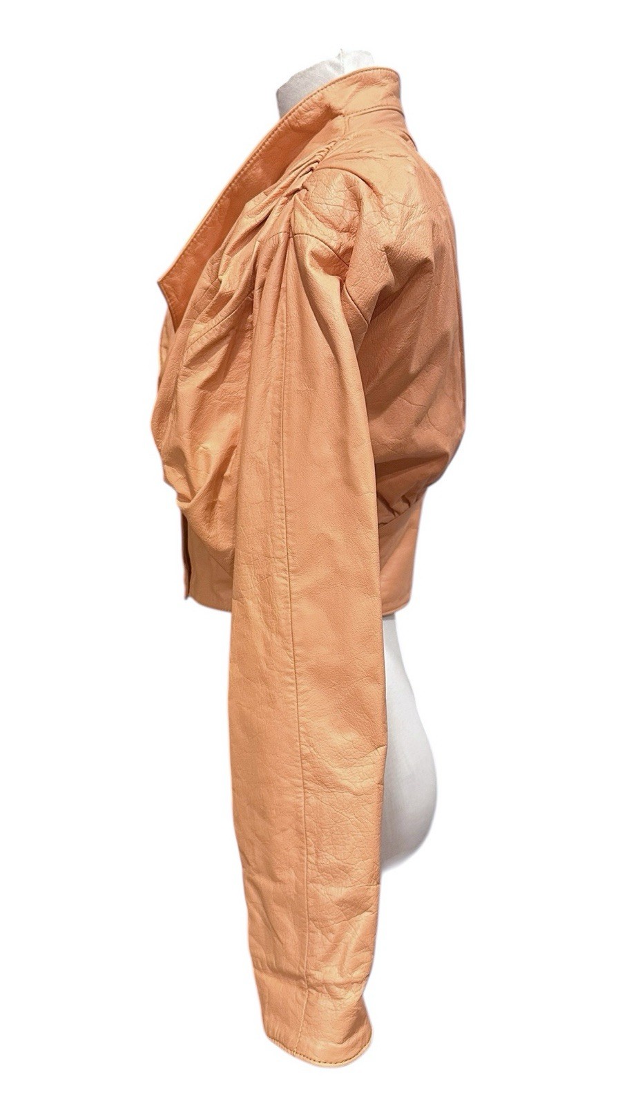 Vintage 1980s Chia Peach Ruched Crop Creamy Matte Leather Jacket Sz S
