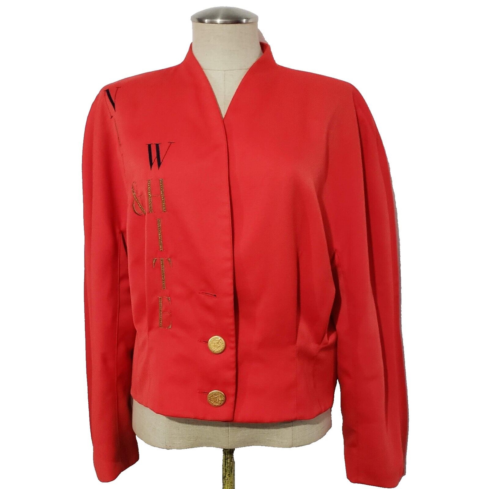 Vtg Mondi Red Wool Blend Cropped Embroidered Jacket Cardigan Germany 44/US L/XL