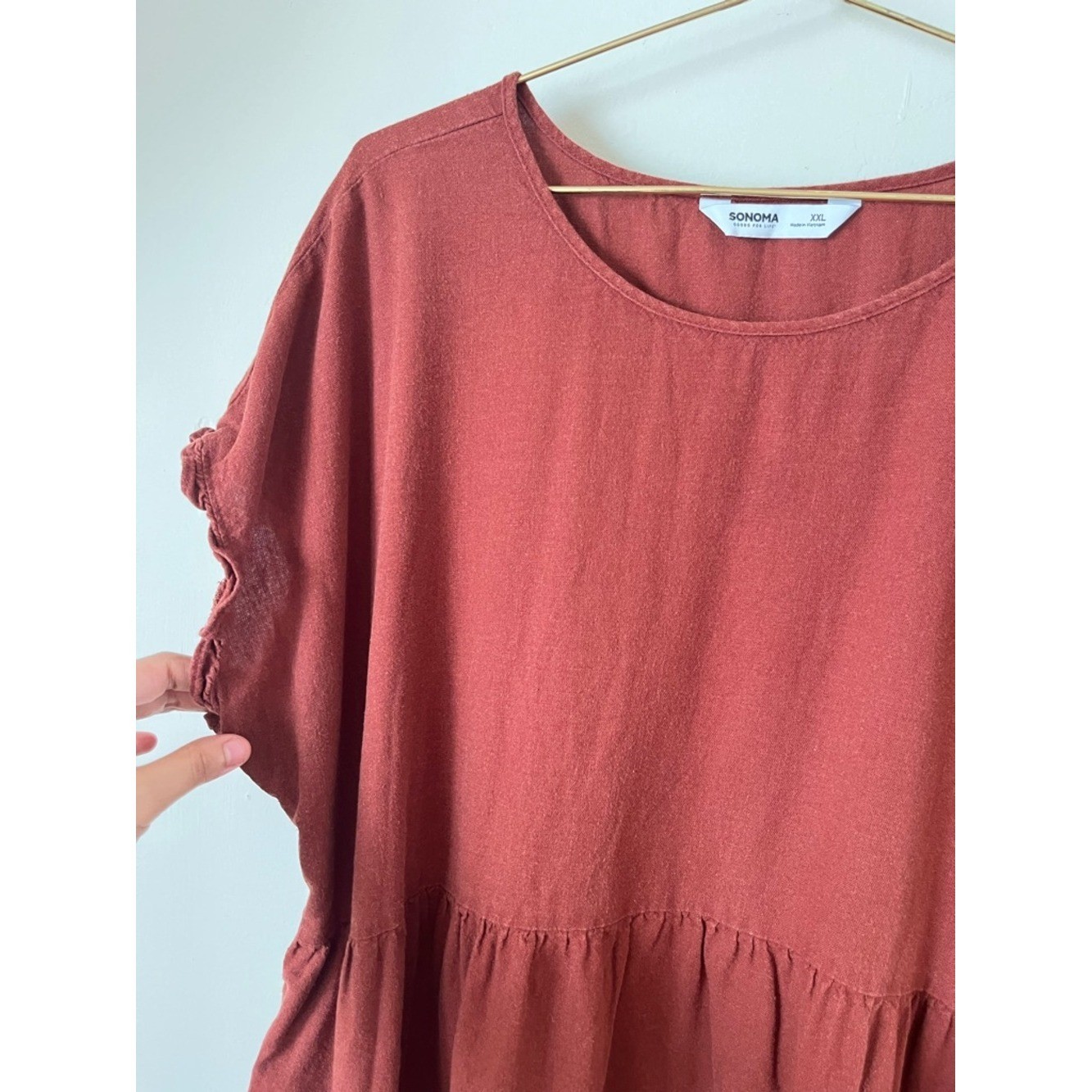 Sonoma Rust linen summer Cottagecore Short Sleeve Mini Dress XXL