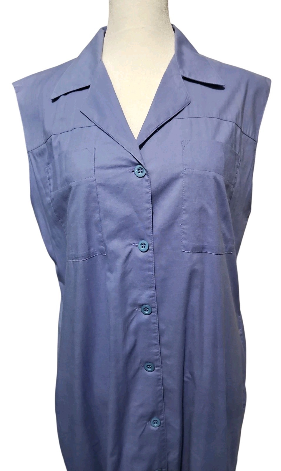 VTG Laura Ashley Sz 12 Blue Cotton Shirt Dress Midi Button Front Minimalist