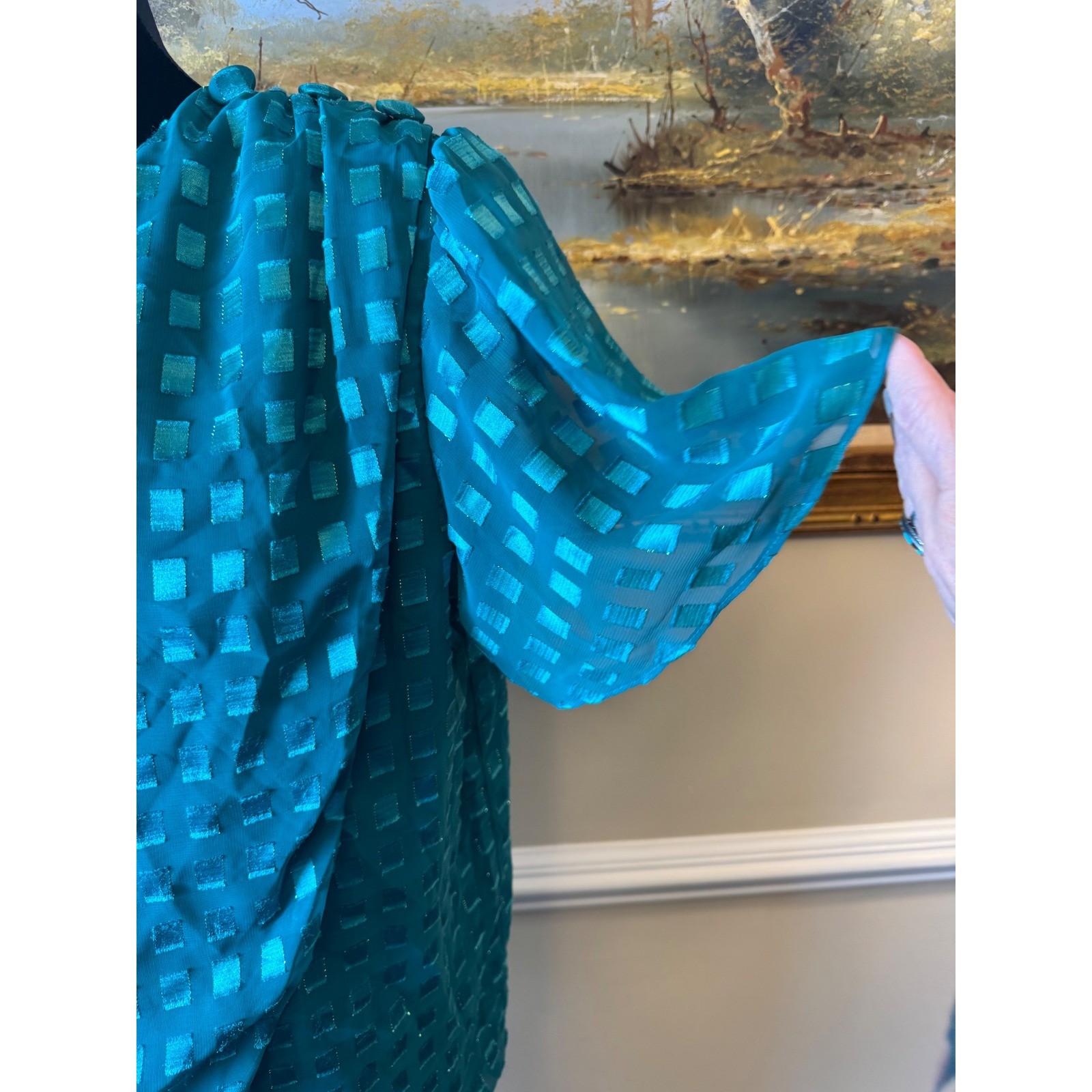 Vintage Risa Ann New York Teal Green 2 Piece Pleated Skirt Set Size 16WP USA