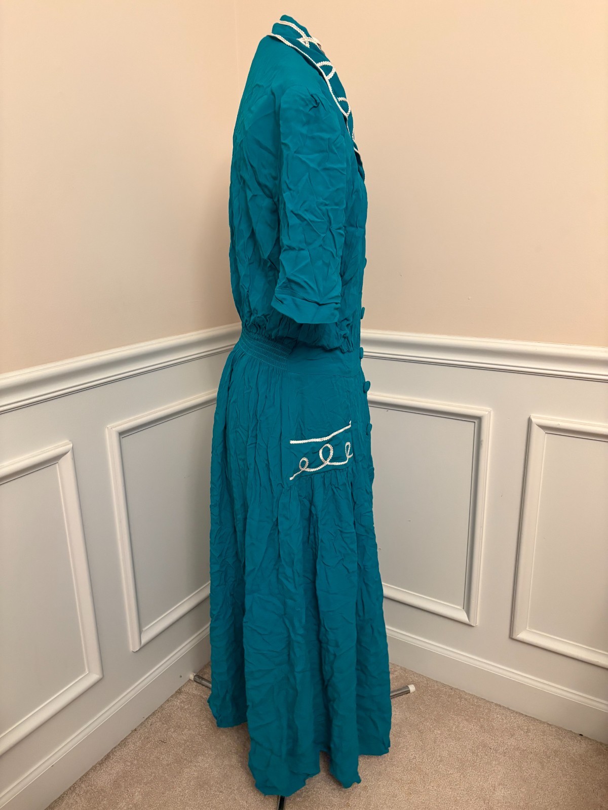 Vintage Karin Stevens Turquoise Western Style House Dress Size 16T *Sm Hole