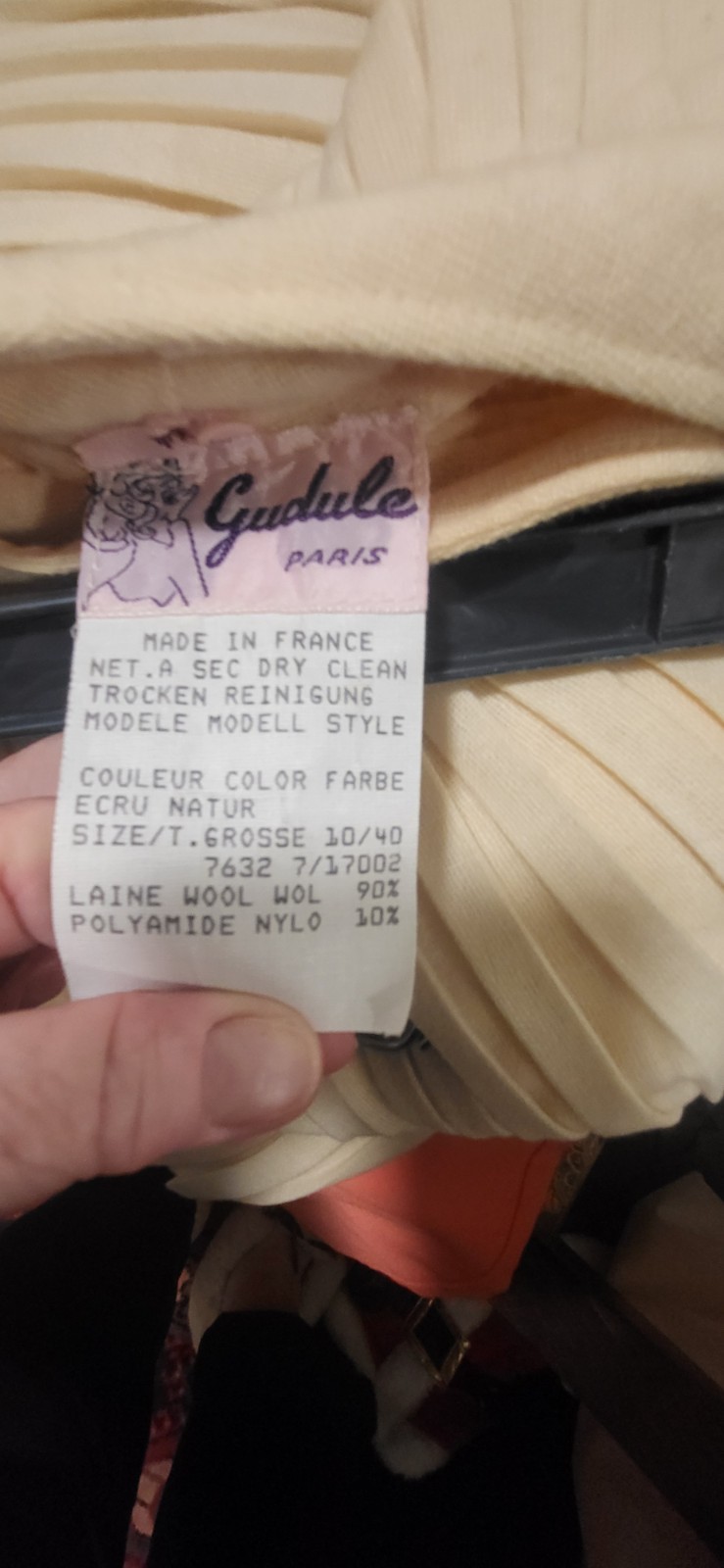 Vintage Gudule Paris Ecru Wool Polyamide Pleated & Drawstring Skirt 10