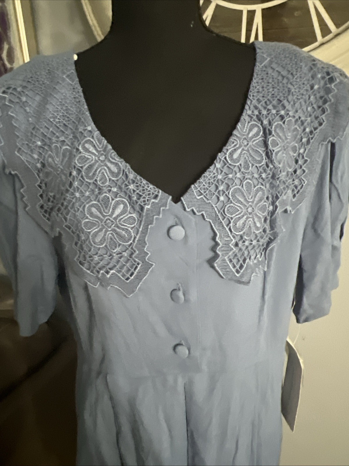 Karin Stevens ︱Light Blue Dress ︱ Embroidery Collar︱Size 14︱NWT︱Vintage︱1990&rsquo;s