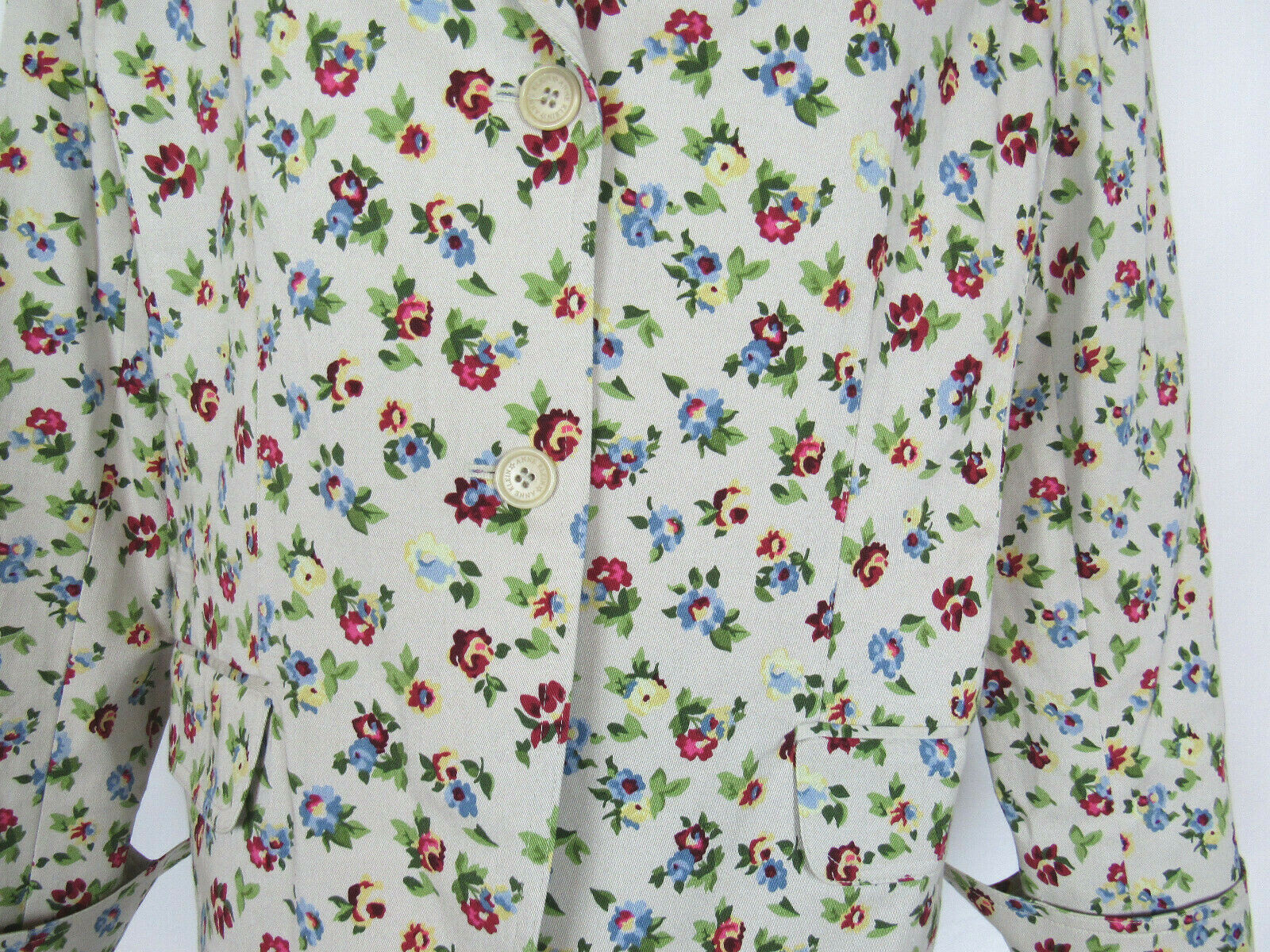 VTG 1990s 2000s ANNE KLEIN FLORAL JACKET COTTON SPANDEX SIZE 12 PADDED SHOULDERS