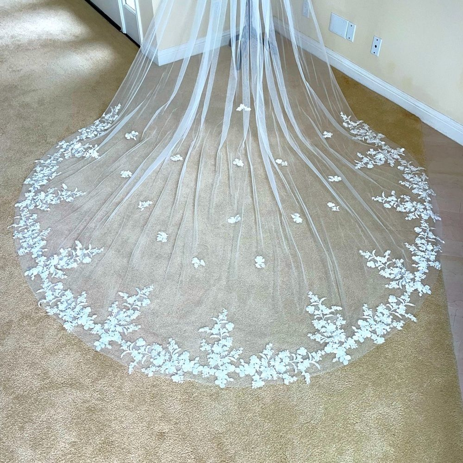 Off White Cathedral Veil with Metal Comb – 78 inches