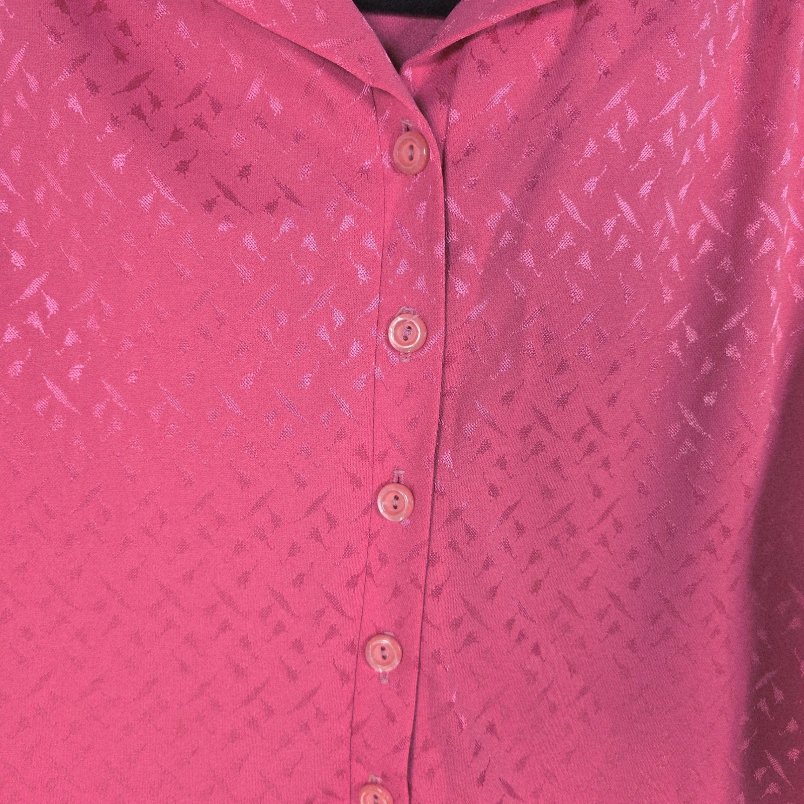 Vintage Union Made Pink Jacquard Shift Dress 3/4 Puff Sleeve Magenta Made in USA