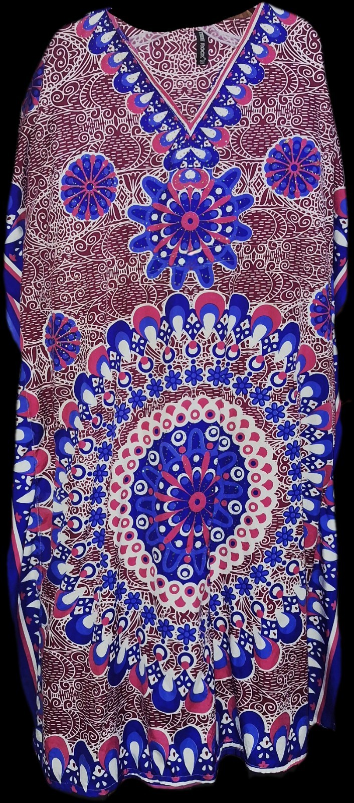 Vintage TRUE ROCK Caftan, Mandala Design W/ Gold Metal Flecks, Free Size!