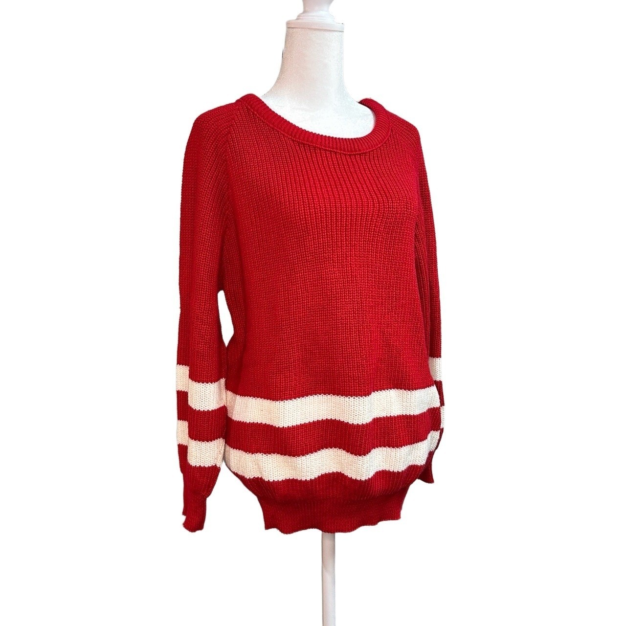 Gardenia Vintage 80s Red White ILGWU Striped Shaker Knit Sweater Womens Med NWT