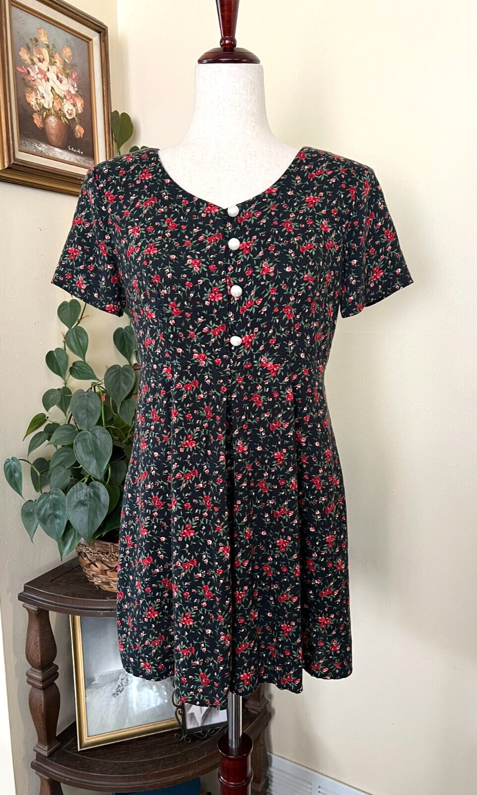 Caroline Wells Vintage Black Floral Romper Dress Skort Culottes Sz 6 Petite