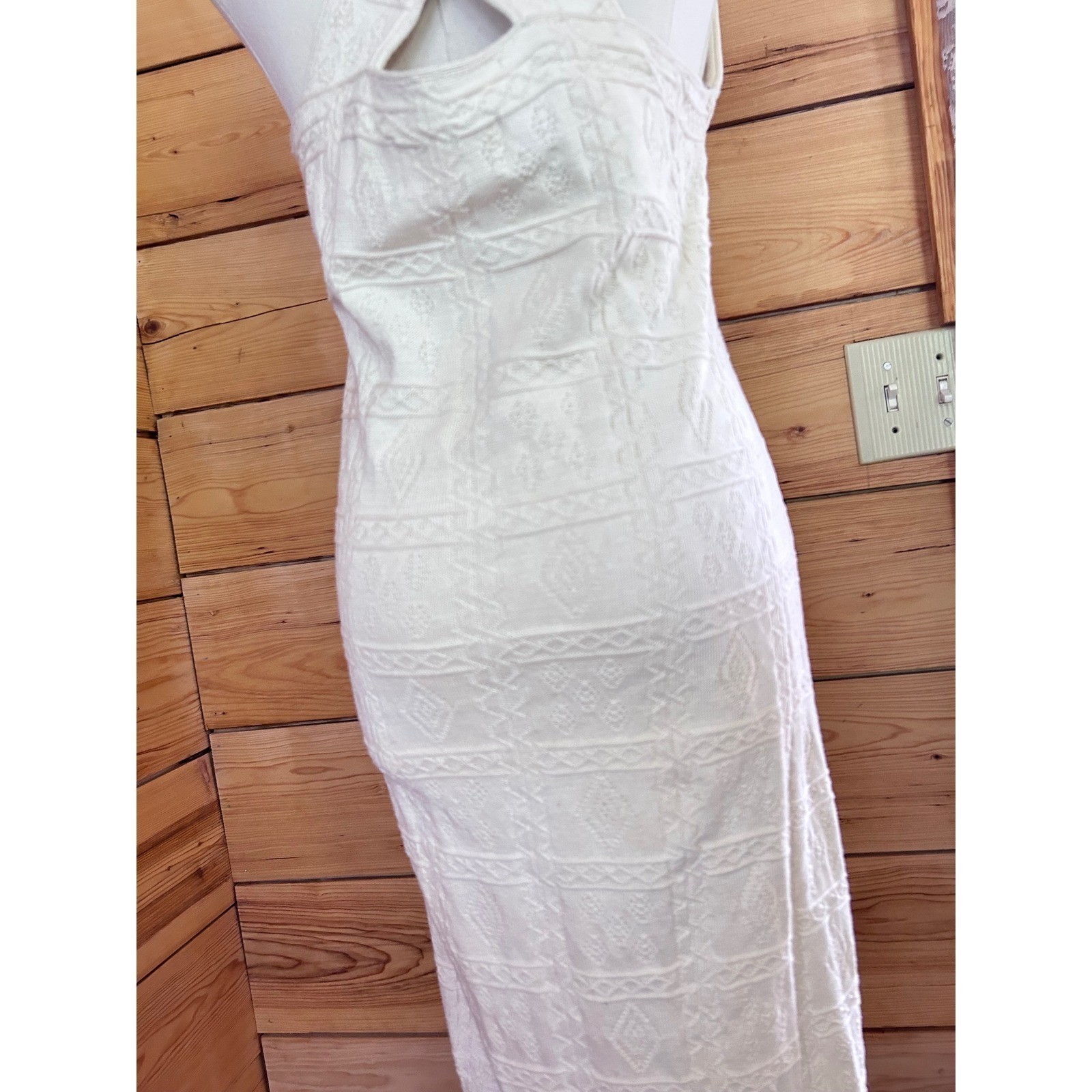 Vintage 100% Cotton Knit Maxi Dress Women Large Cream Crochet La Llama Canada