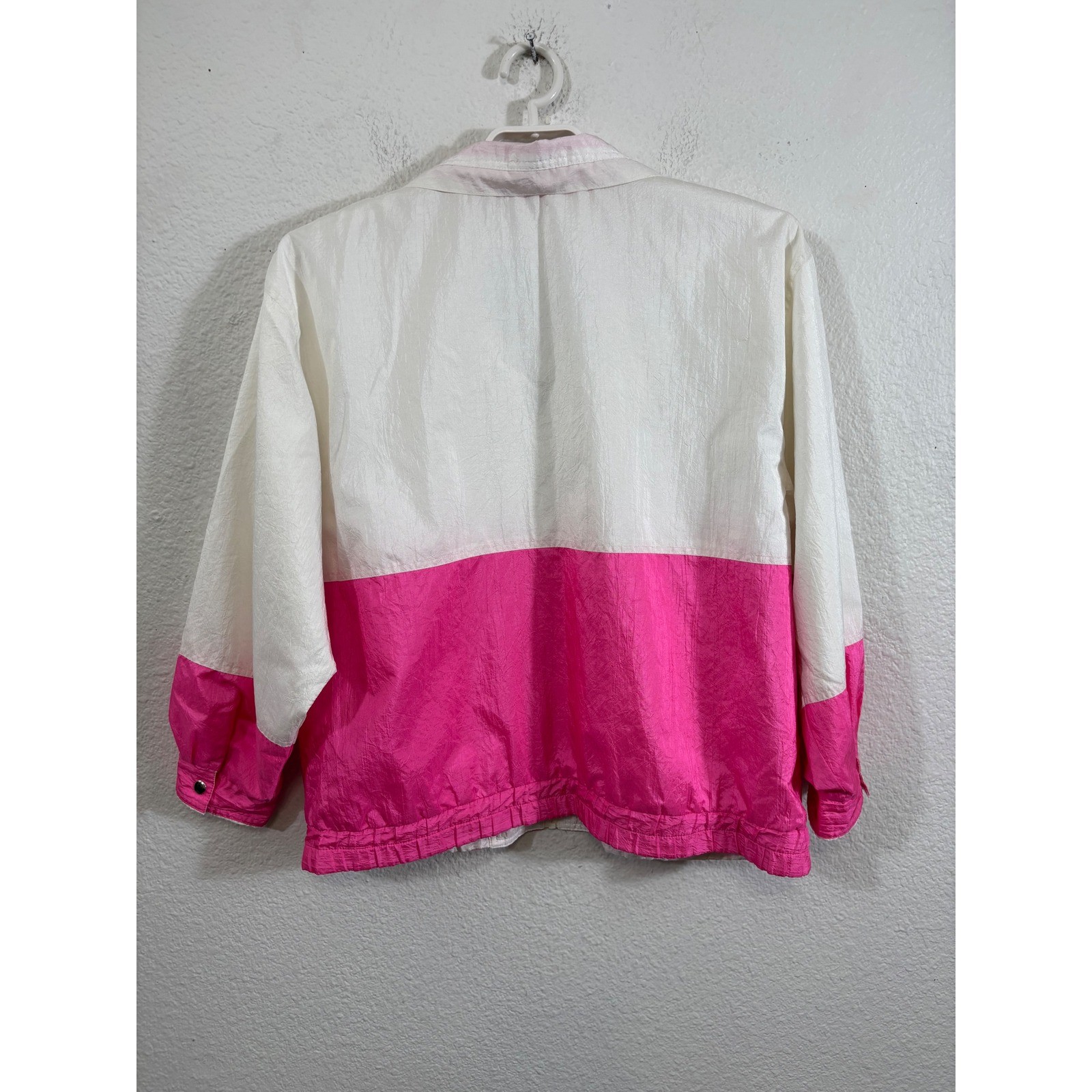 Vintage 80s Reversible Windbreaker Jacket Neon Pink White Geometric Pop Art
