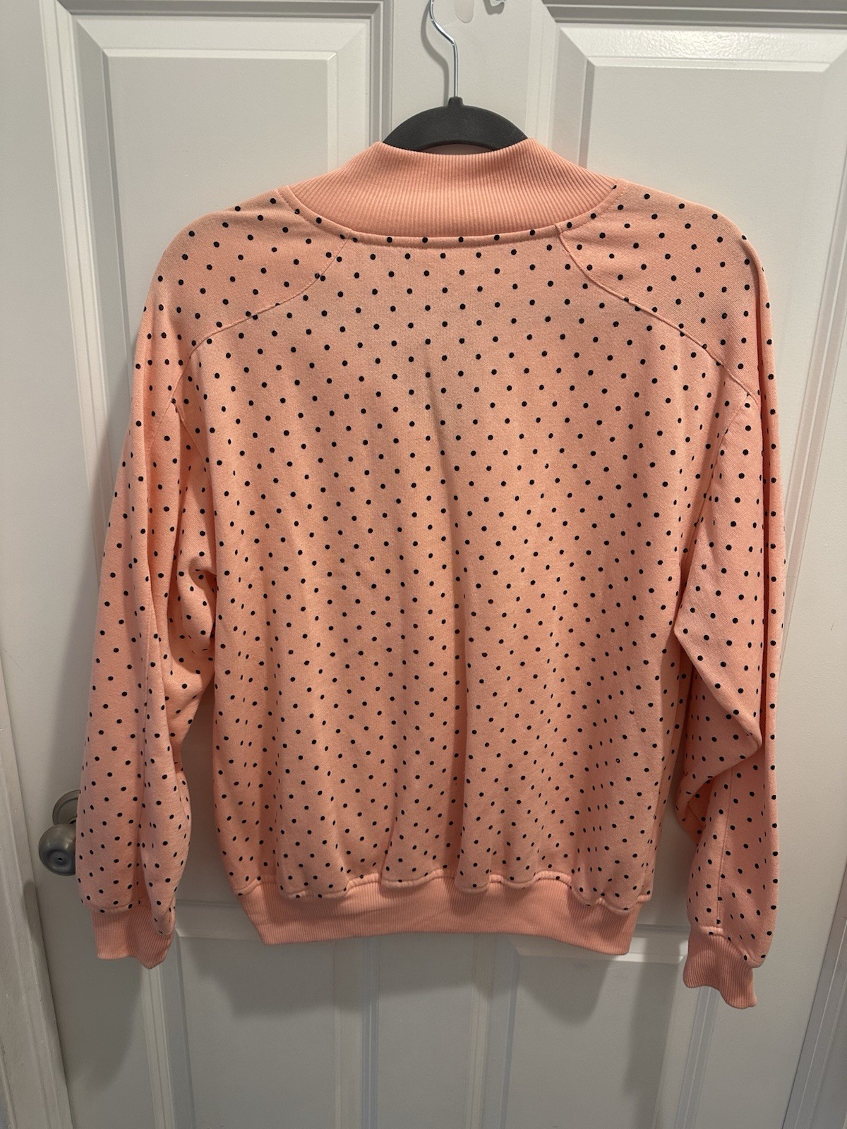 Vintage NWT Trend Basics Pink Black Polka Dot Pullover Sweatshirt 1/4 zip Small