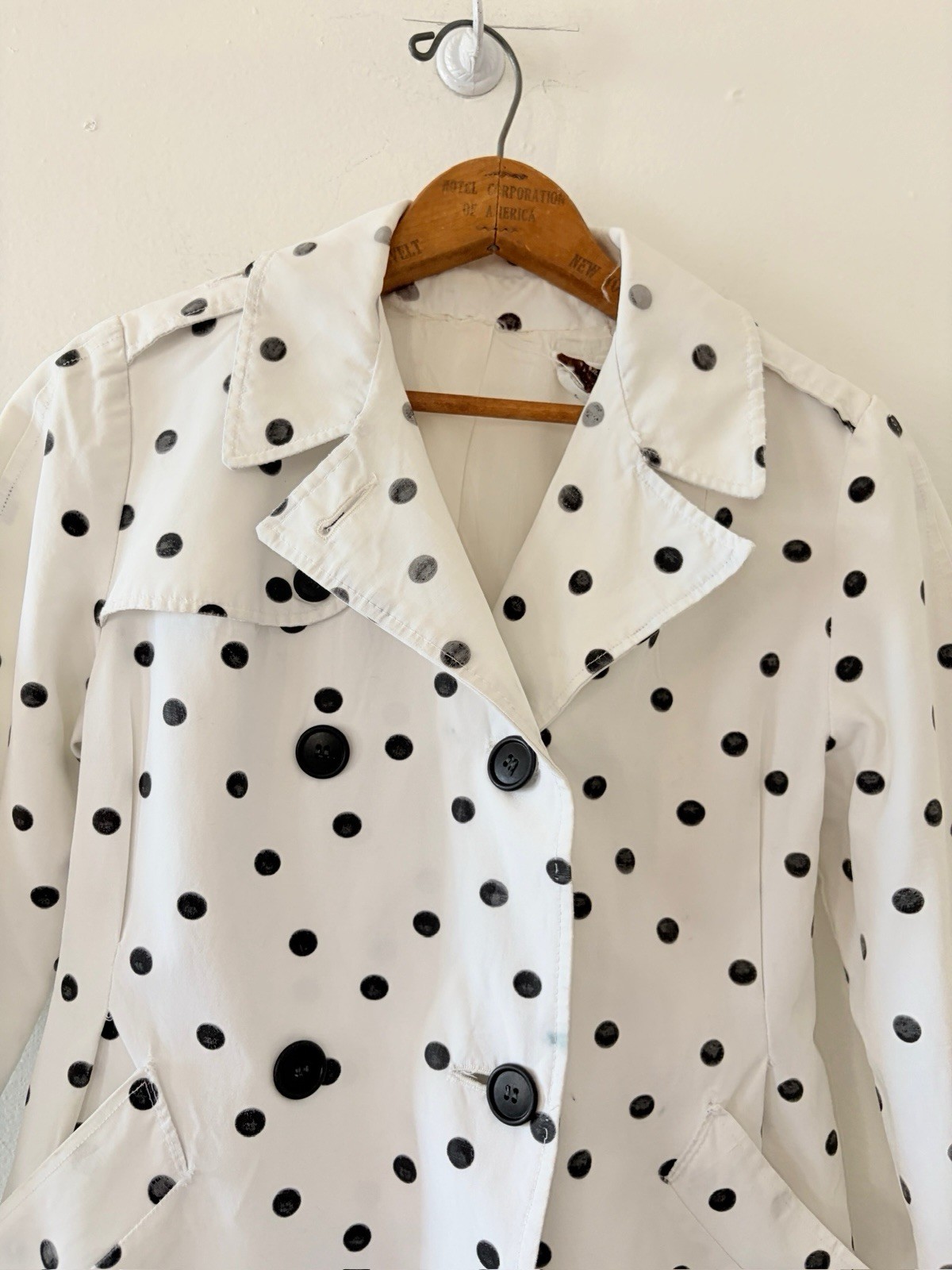 1960s Polka Dot Print Faille Trench Coat Double Breasted Jacket Jackie O 50s