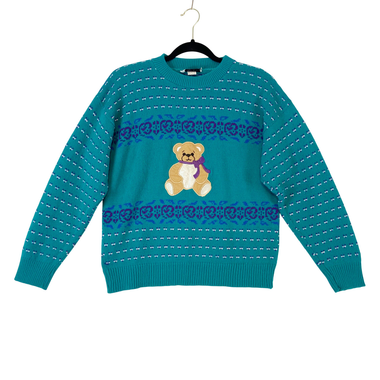 Jennifer Adams 90s Teddy Bear Sweater Womens Sz M Knit Kei Kawaii Soft Girl