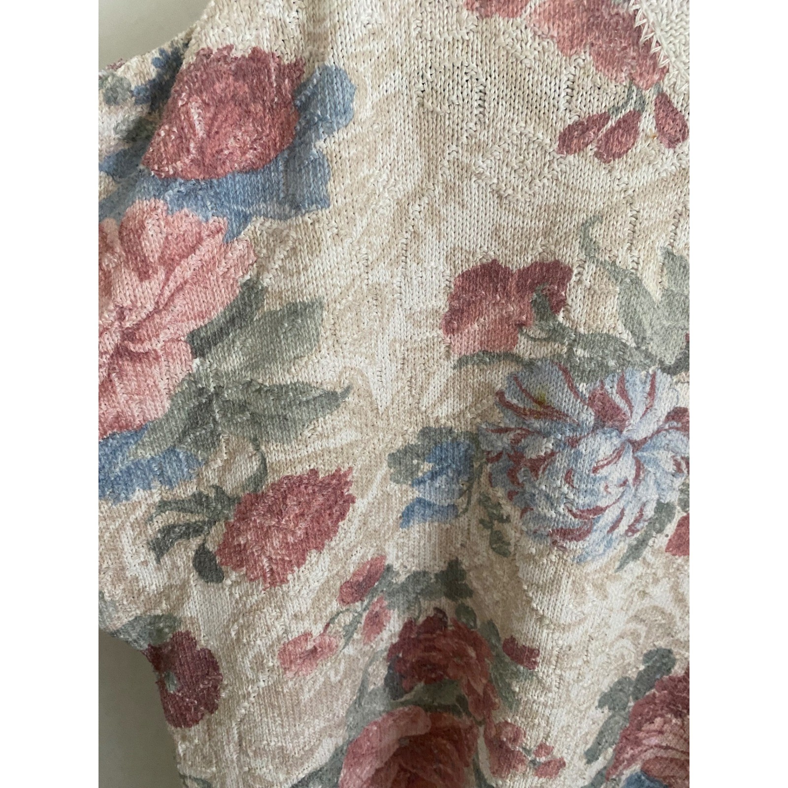 Moda Internazionale Forelli Vintage Floral Tapestry Sweater Cream Pink Blue XL