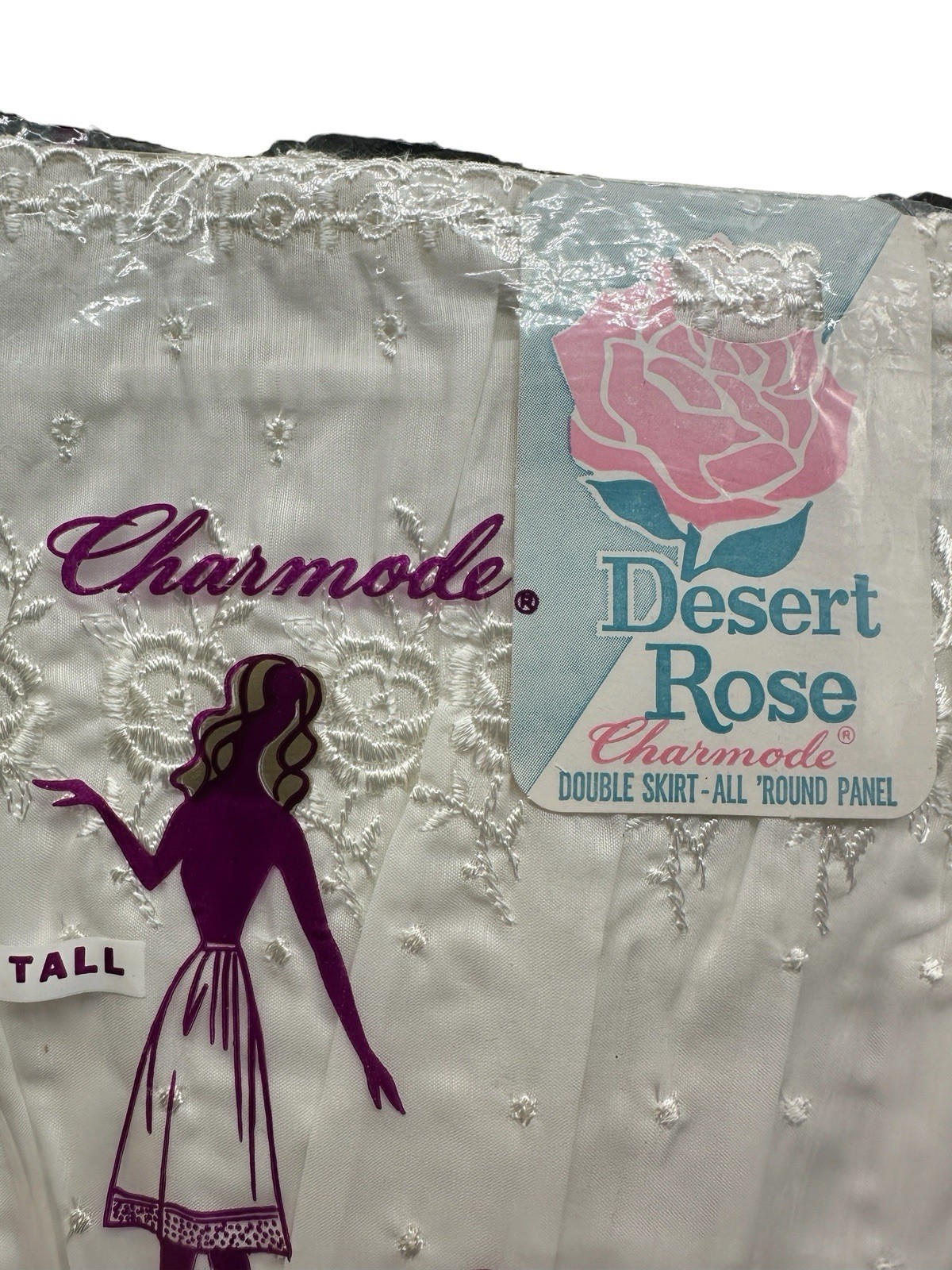 Vintage Charmode Desert Rose Half Slip Petticoat Eyelet Ruffle Large White NOS