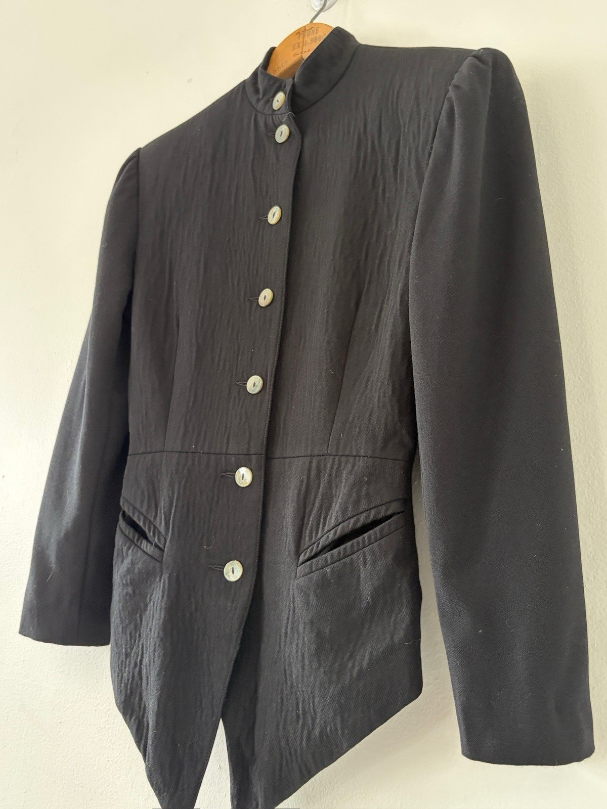 80s Avant Garde Paris Designer Premonville Dewavrin Fitted Wool Tailcoat Jacket