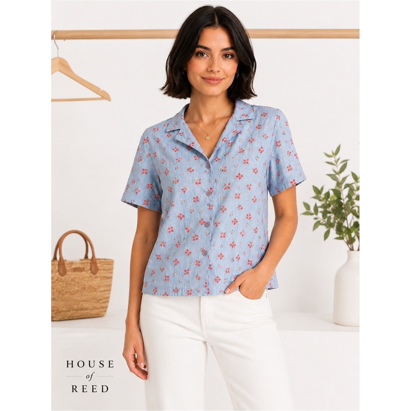 Bechamel Vintage Floral Chambray Button Up Shirt Women&rsquo;s S Cottagecore Blouse