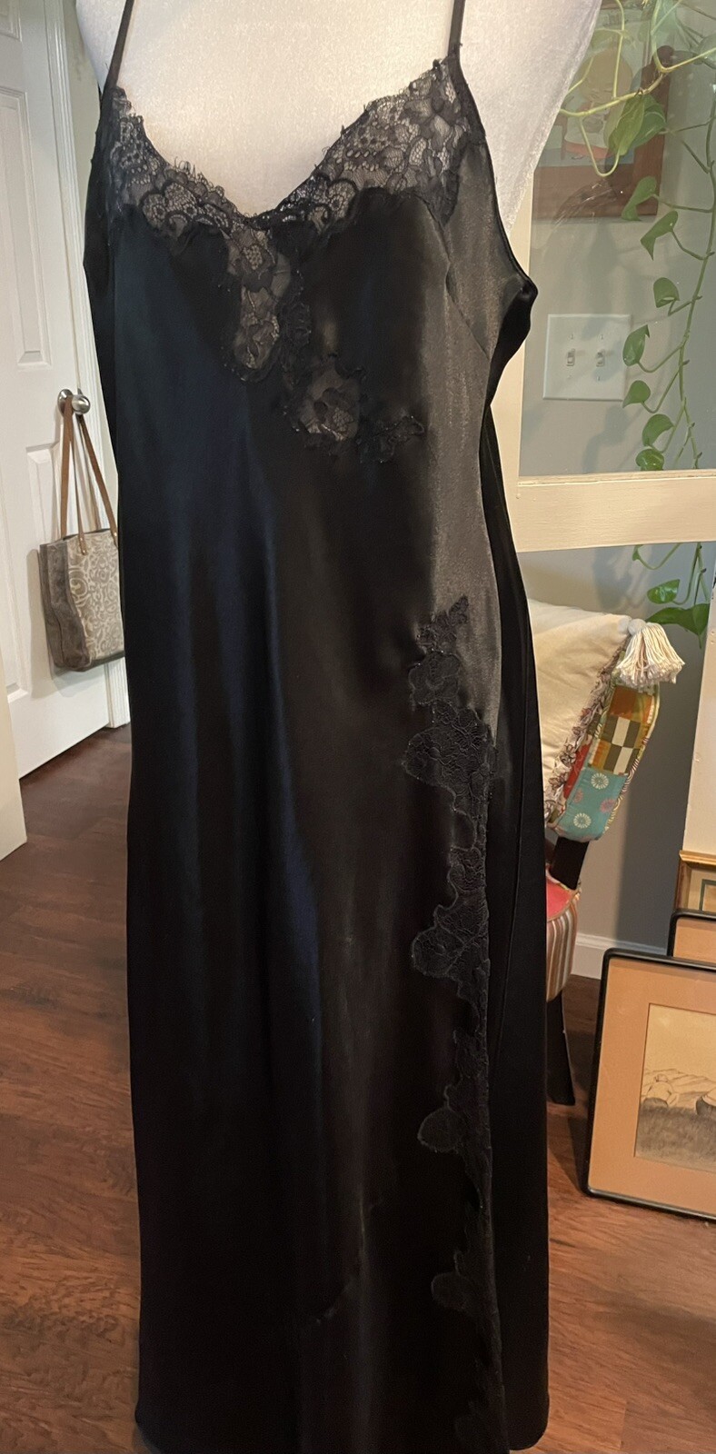 Vtg Oscar De La Renta Sz Lg Black Whimsygoth Hollywood Glamour Sexy Slip Dress