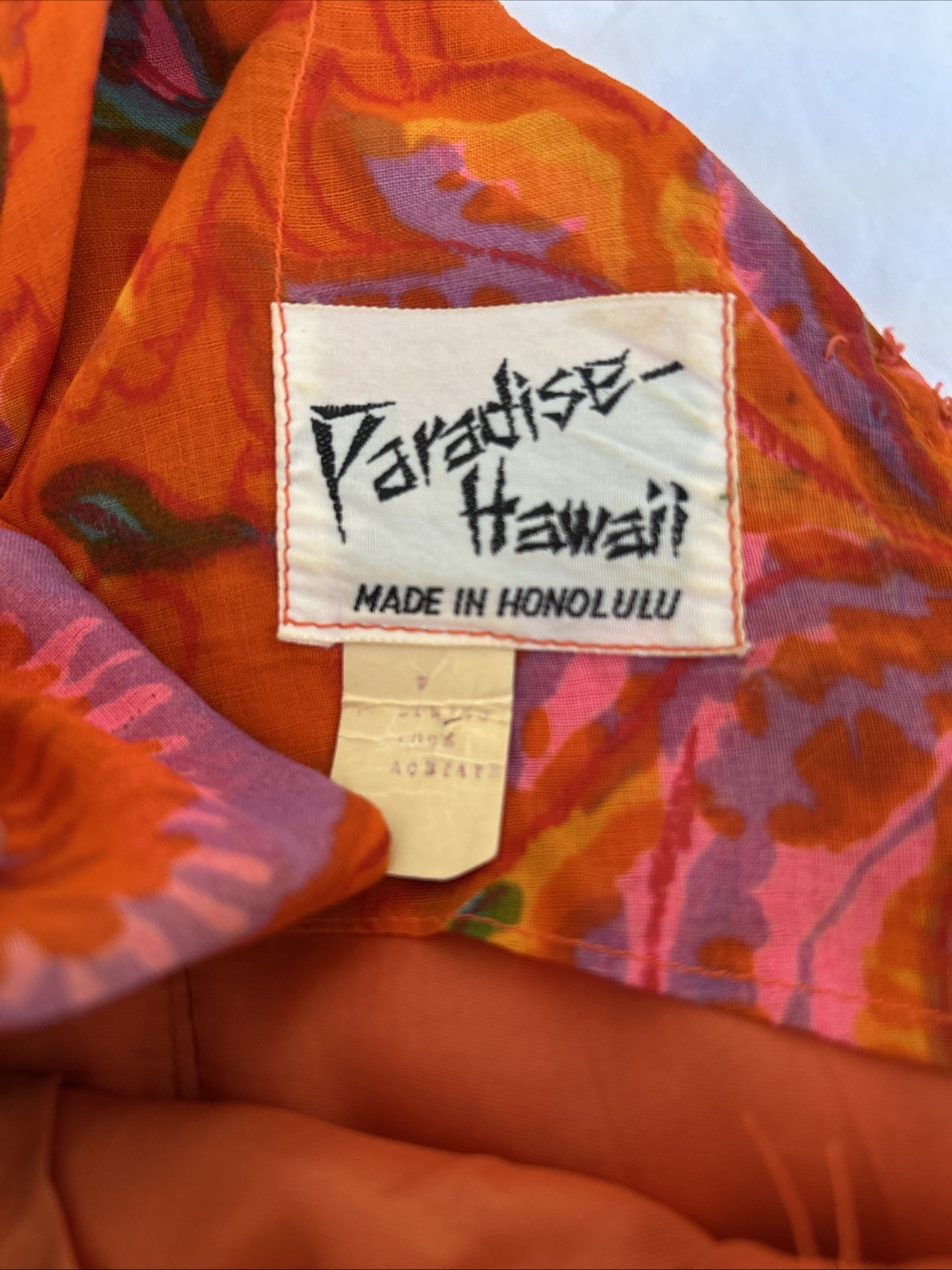 Vtg 60s Paradise Hawaii Orange Floral Tropical Hawaiian Dress L